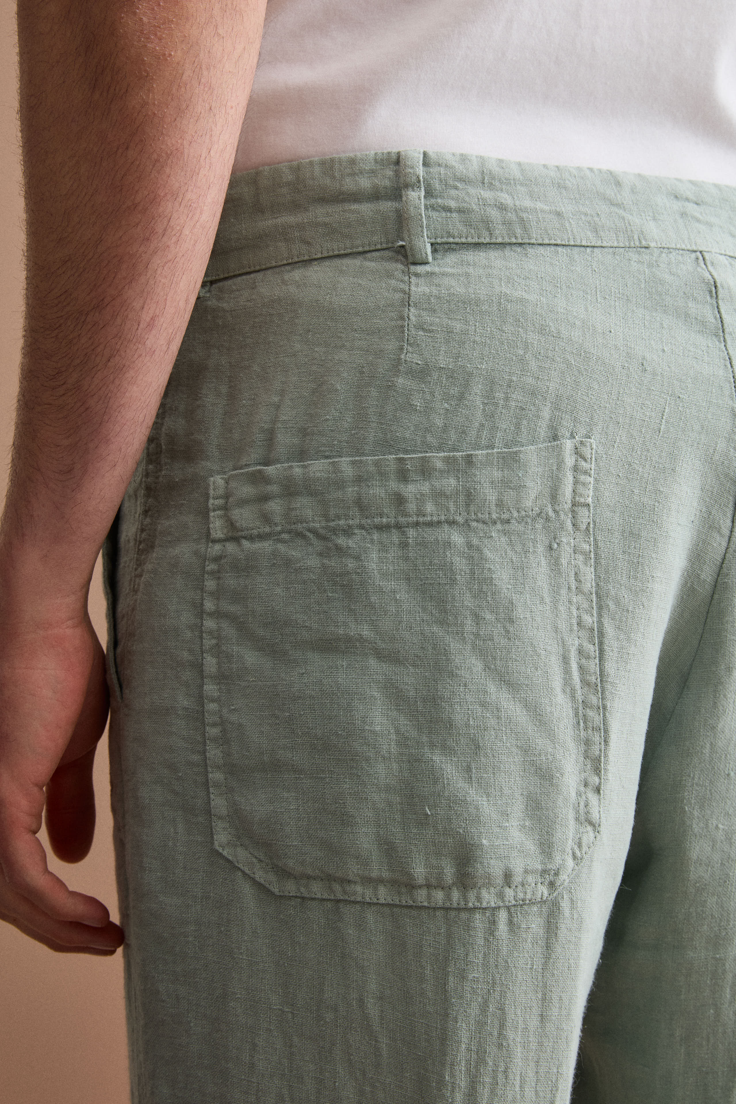 Straight-Linen-Hose mit Taschen und verstellbarem Beinabschluss - GRÜN