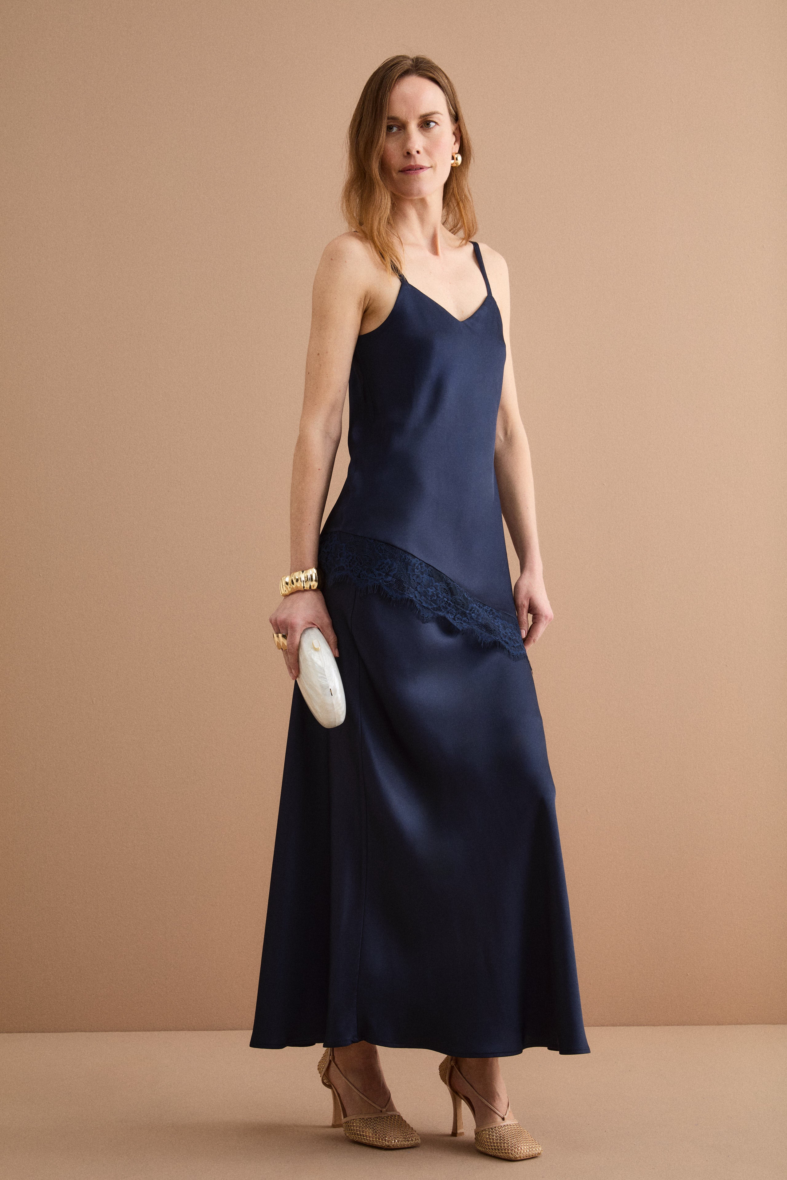 Elegant Long Satin Skirt - BLUE