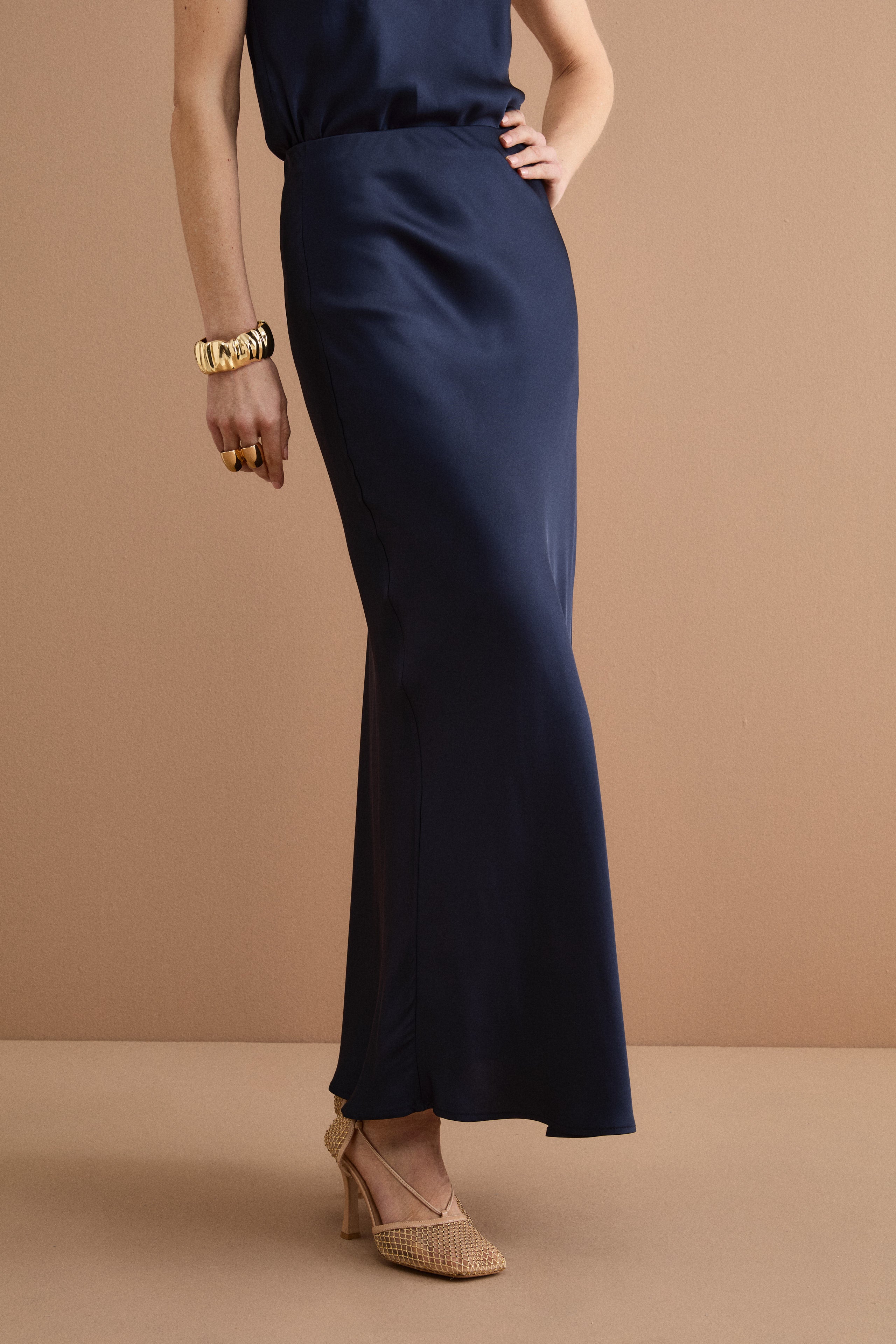 Elegant Long Satin Skirt - BLUE