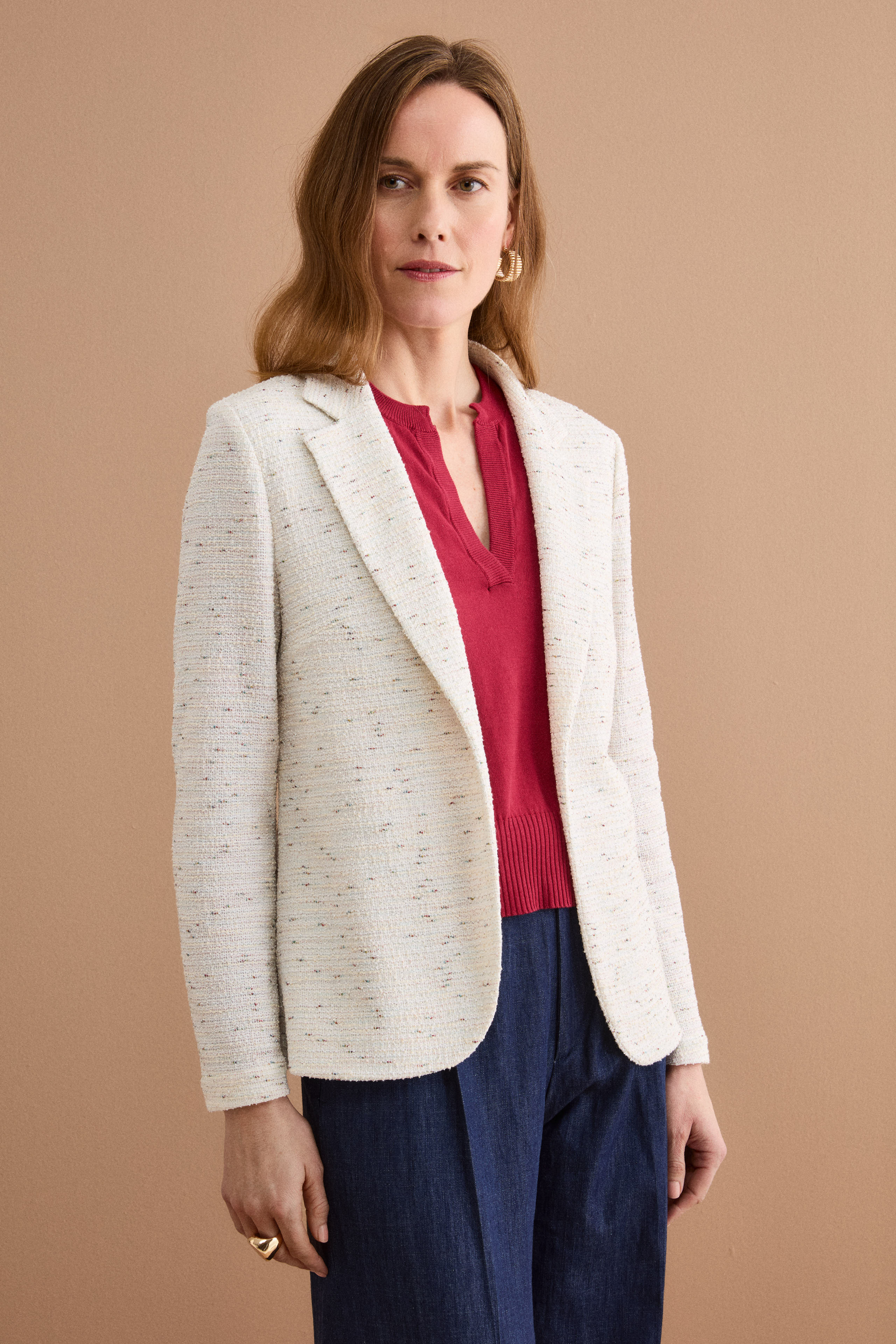 Giacca Aperta in Misto Cotone Bouclé con Lurex - BIANCO