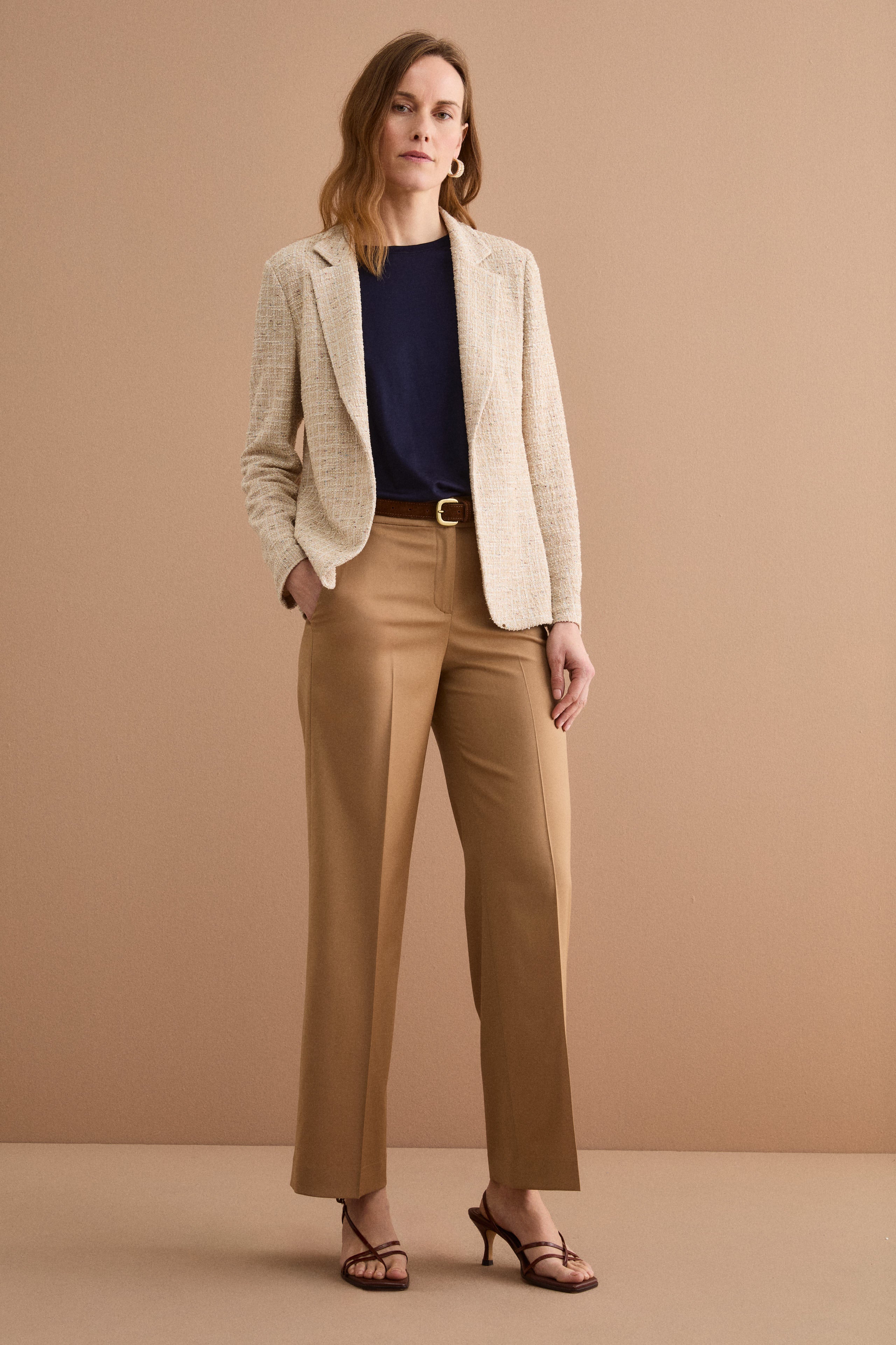 Giacca Aperta in Misto Cotone Bouclé con Lurex - BEIGE