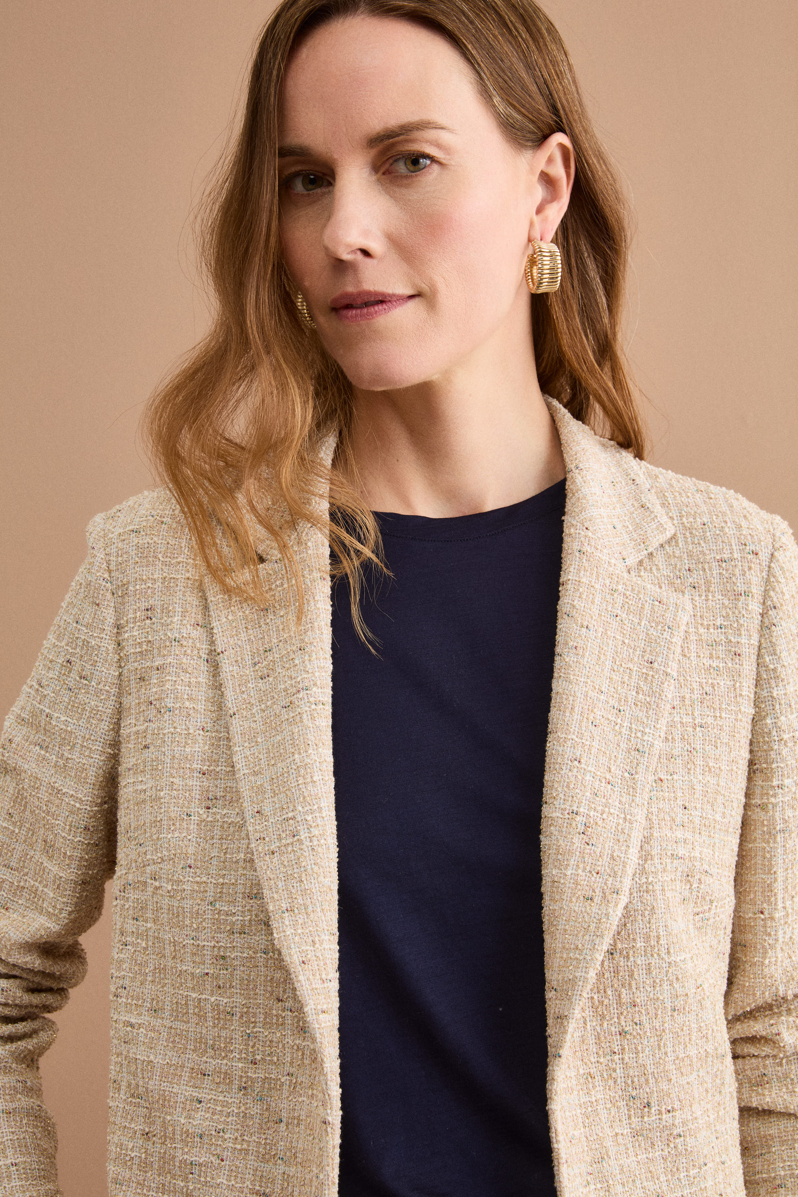 Giacca Aperta in Misto Cotone Bouclé con Lurex - BEIGE