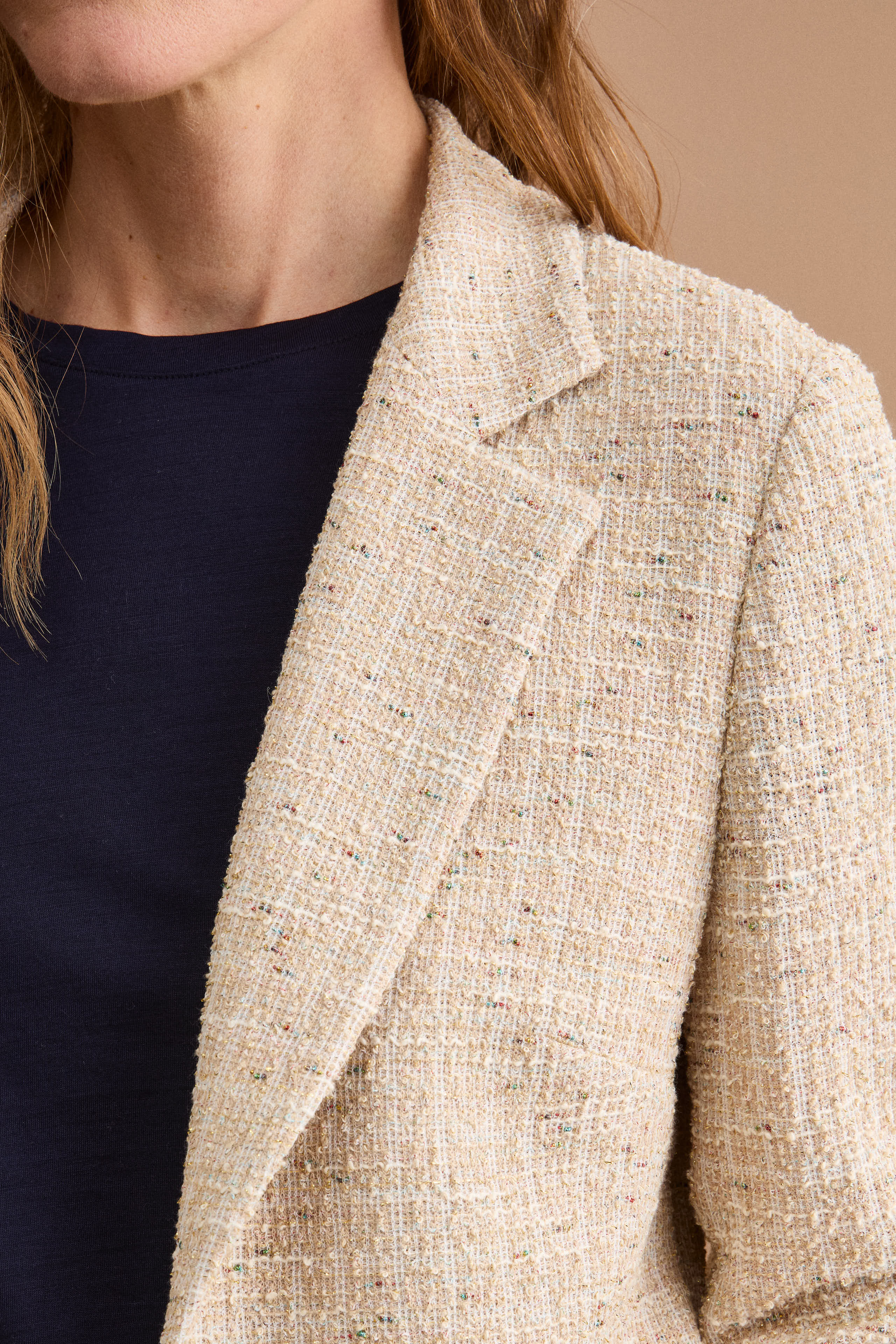 Giacca Aperta in Misto Cotone Bouclé con Lurex - BEIGE