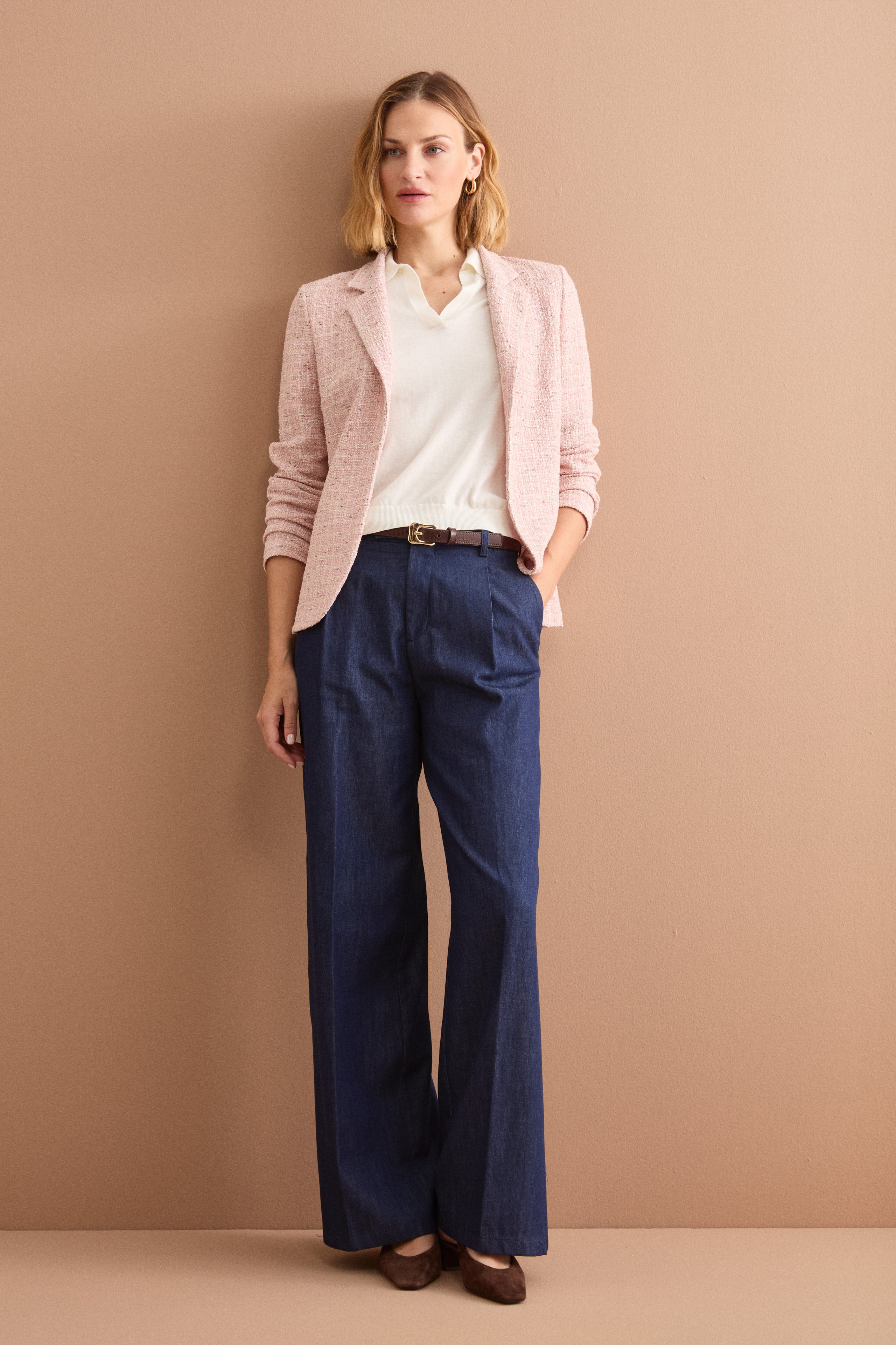 Open Bouclé Cotton Blend Jacket with Lurex - Pink
