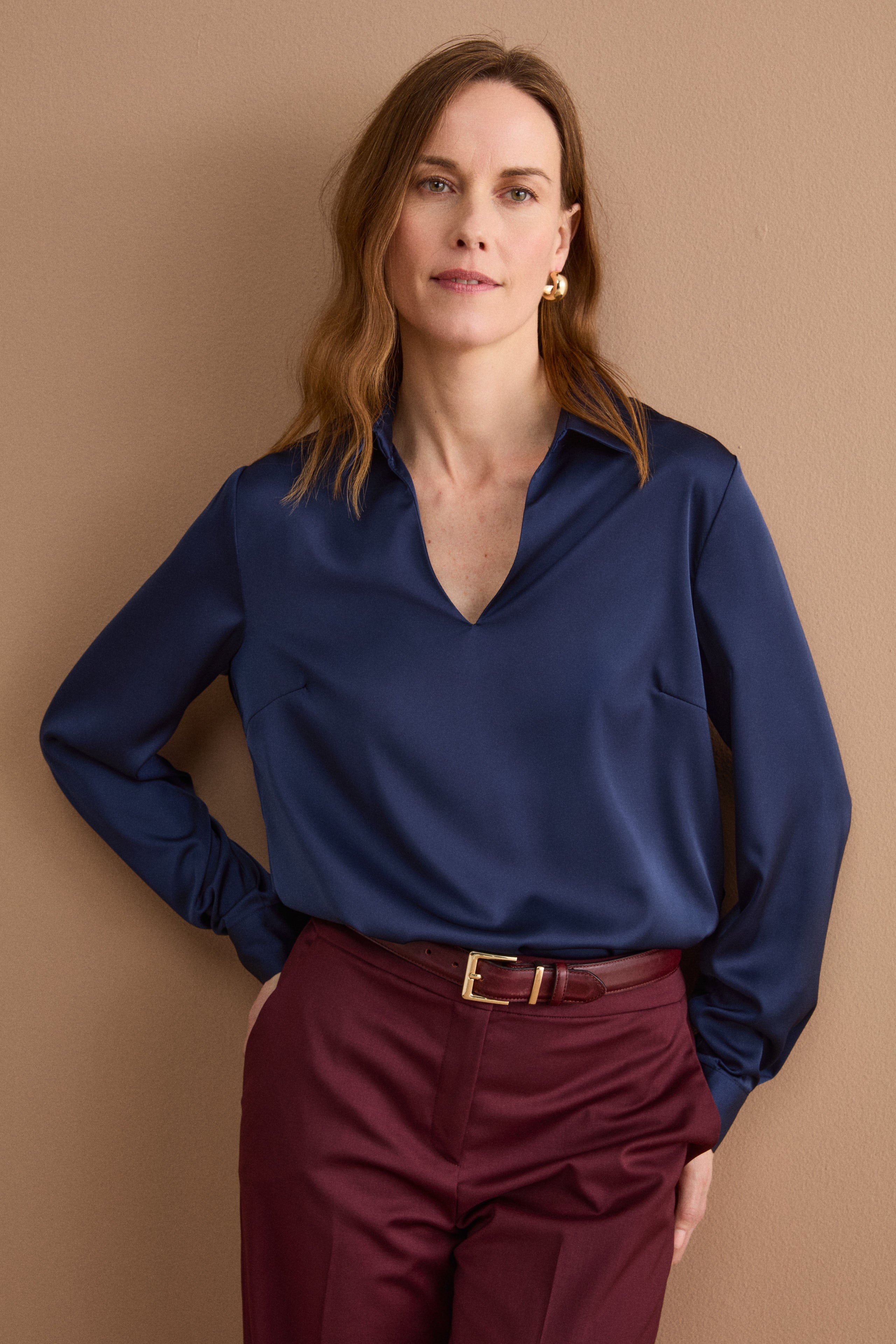 Blouse élégante oversize avec col chemise - BLEU
