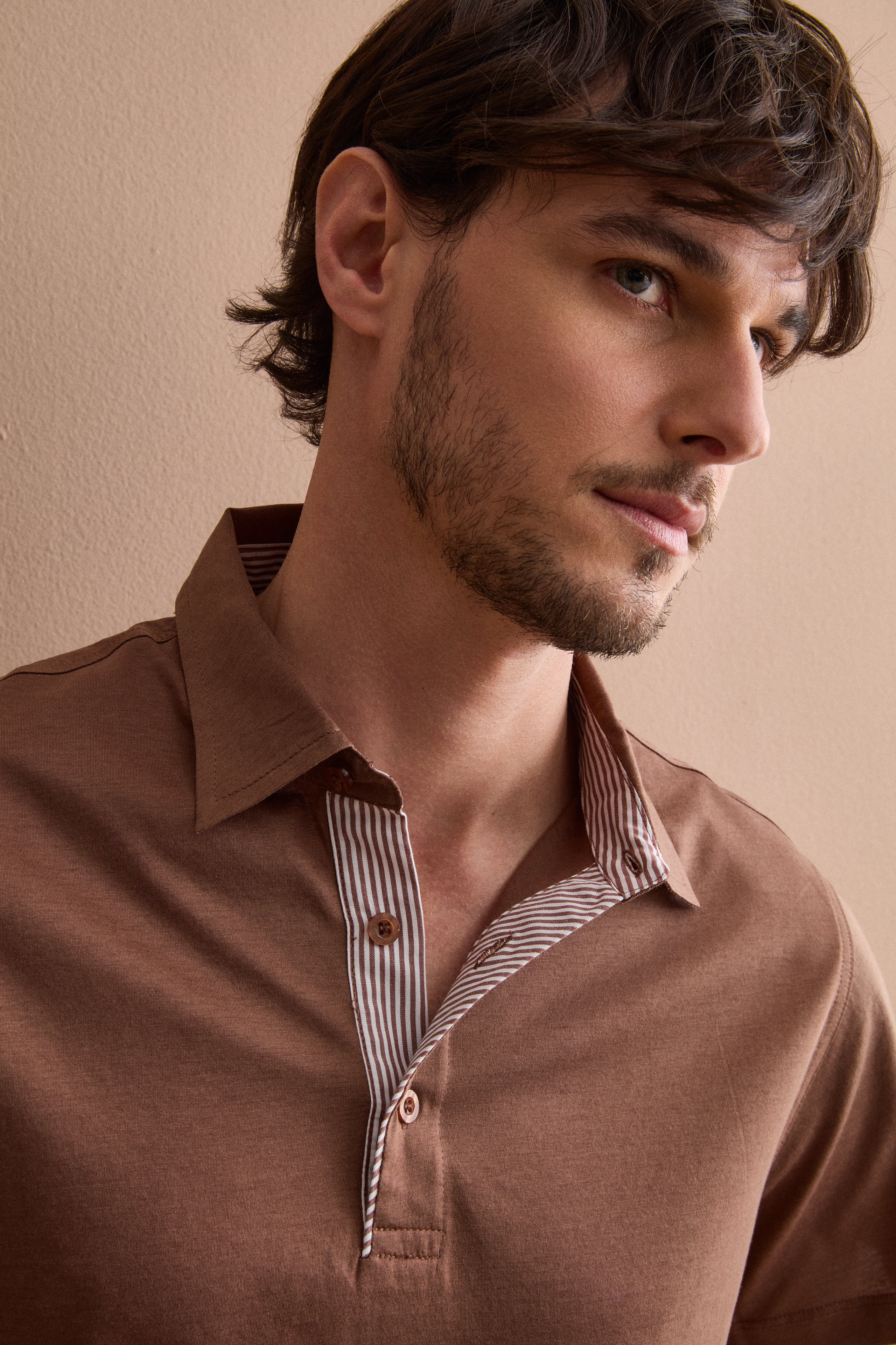 Men’s casual jersey polo shirt - Tobacco brown