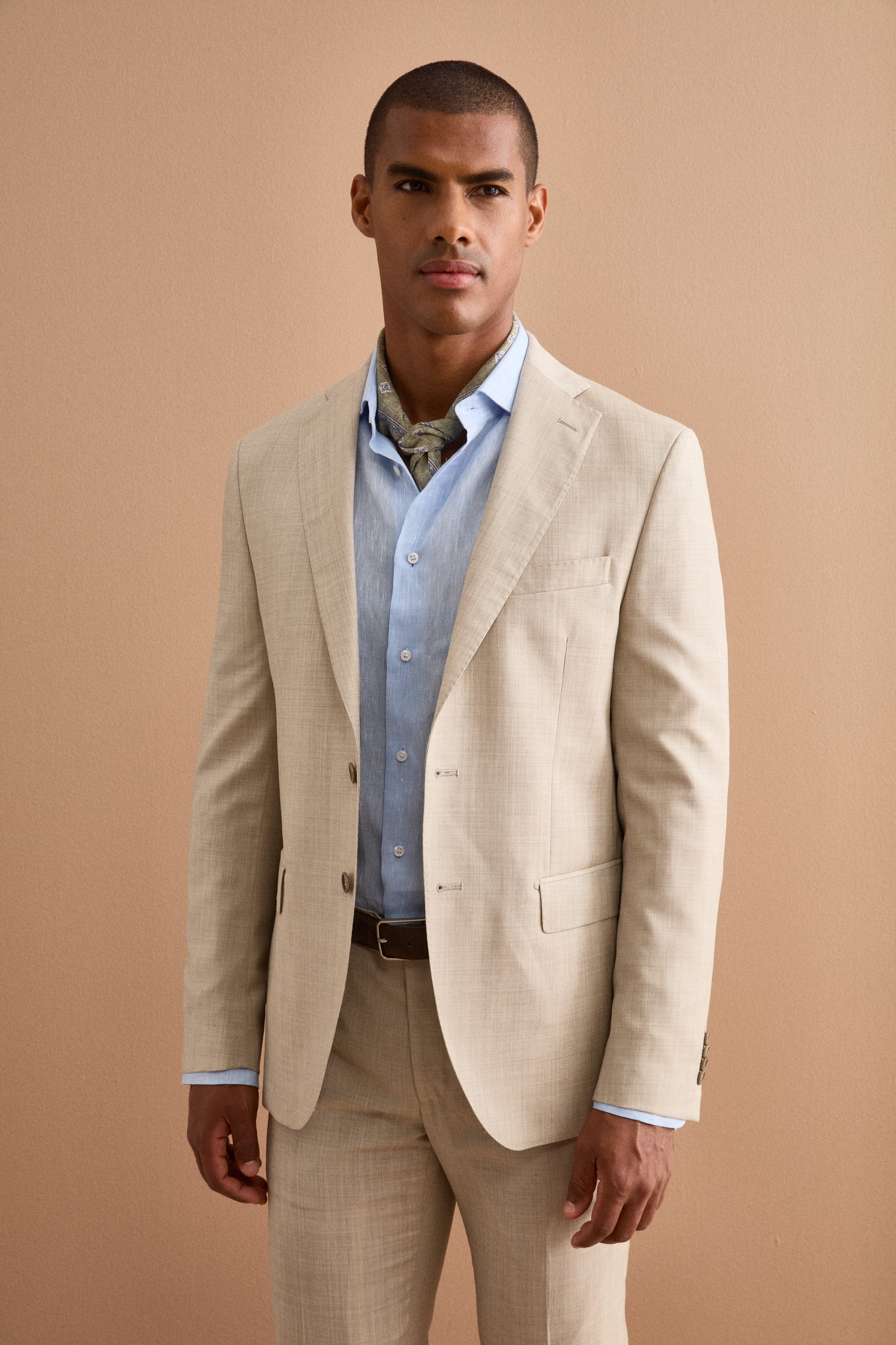 Abito Monopetto Beige in Lino Regular Fit - BEIGE