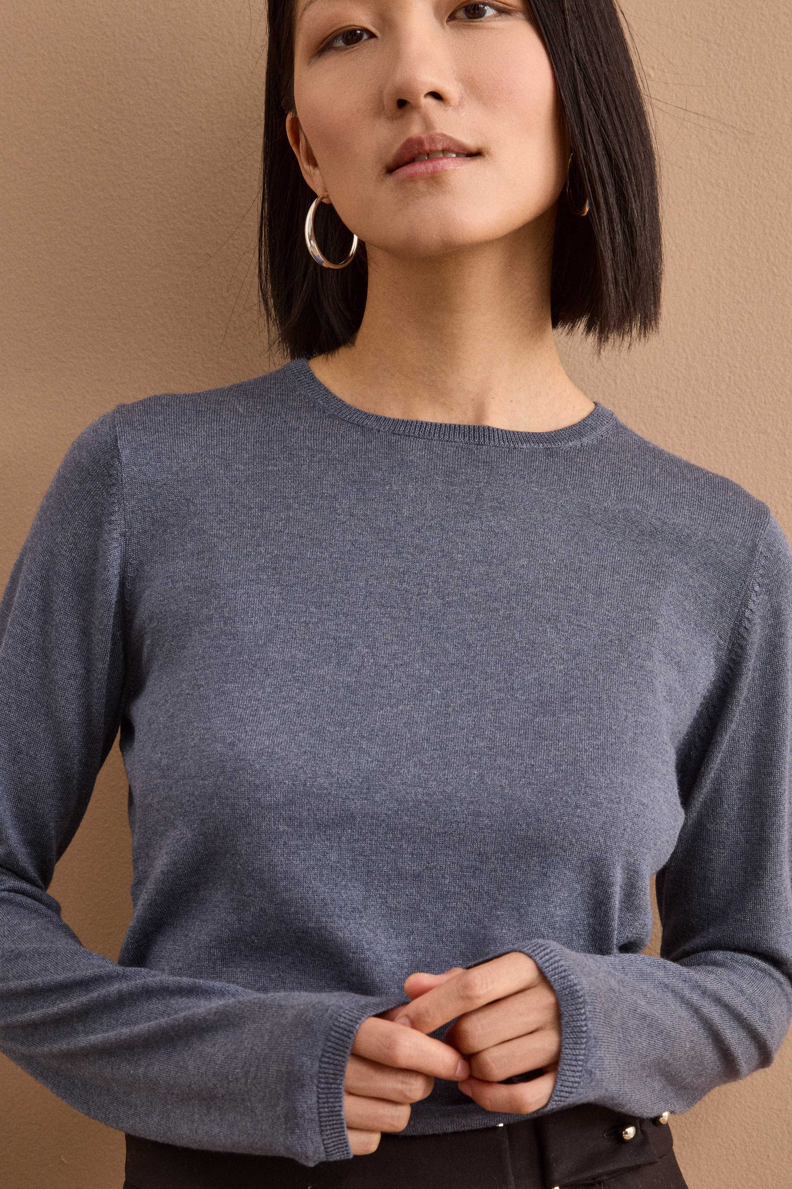 Maglia Girocollo in Seta e Cashmere - BLU GRIGIO