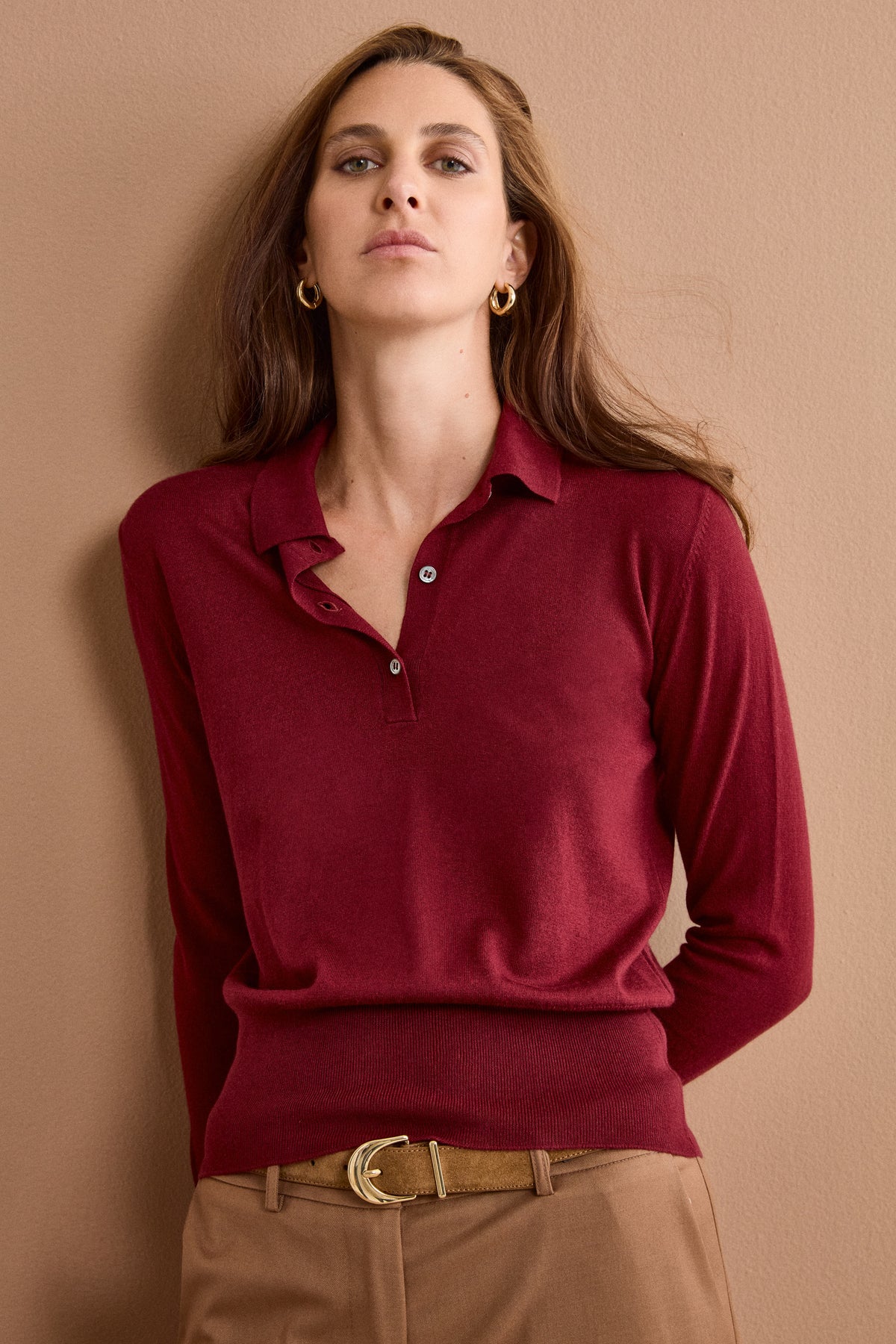 Polo Boxy Manica Lunga in Seta e Cashmere - BORDEAUX