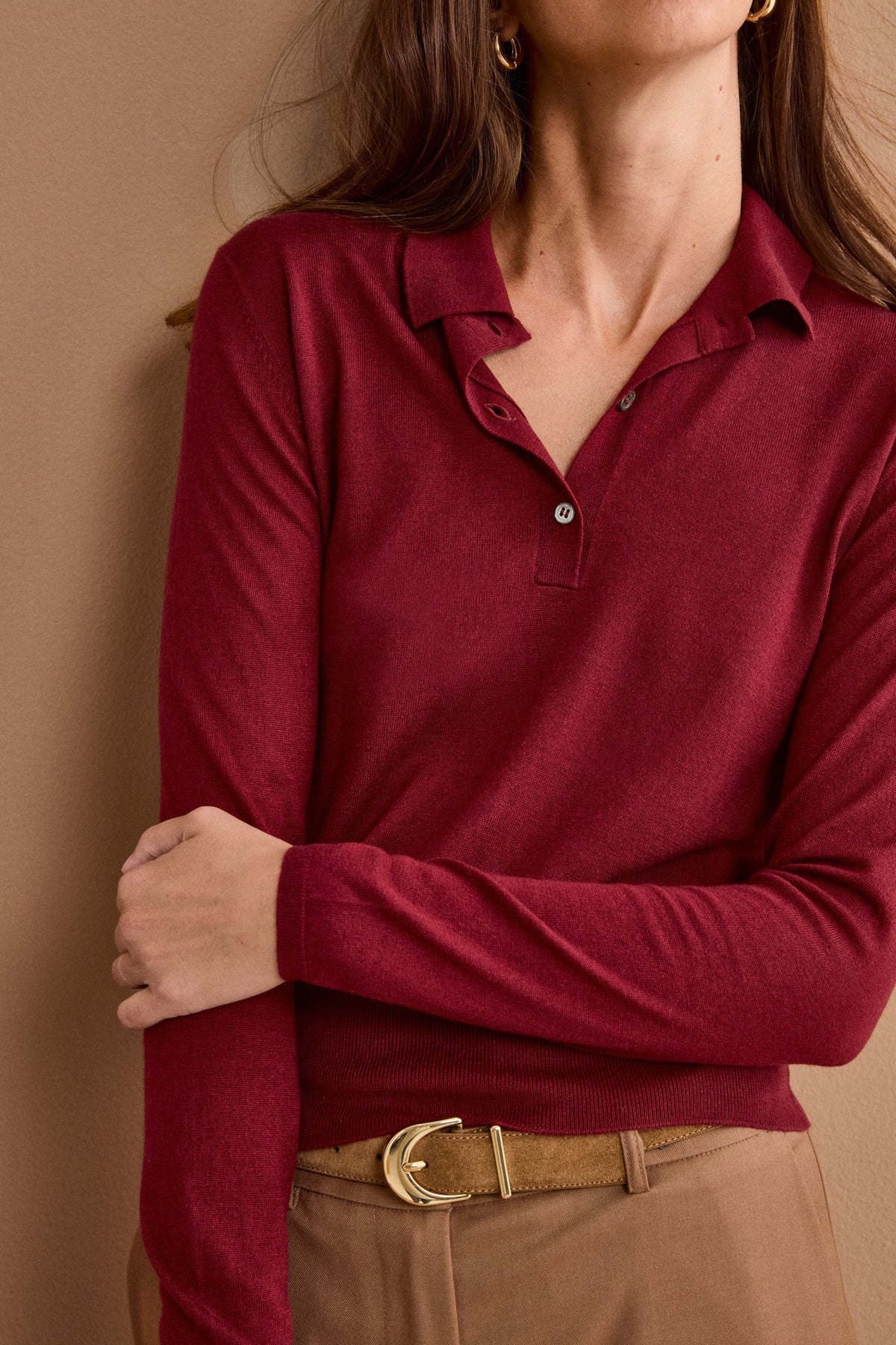 Polo Boxy Manica Lunga in Seta e Cashmere - BORDEAUX
