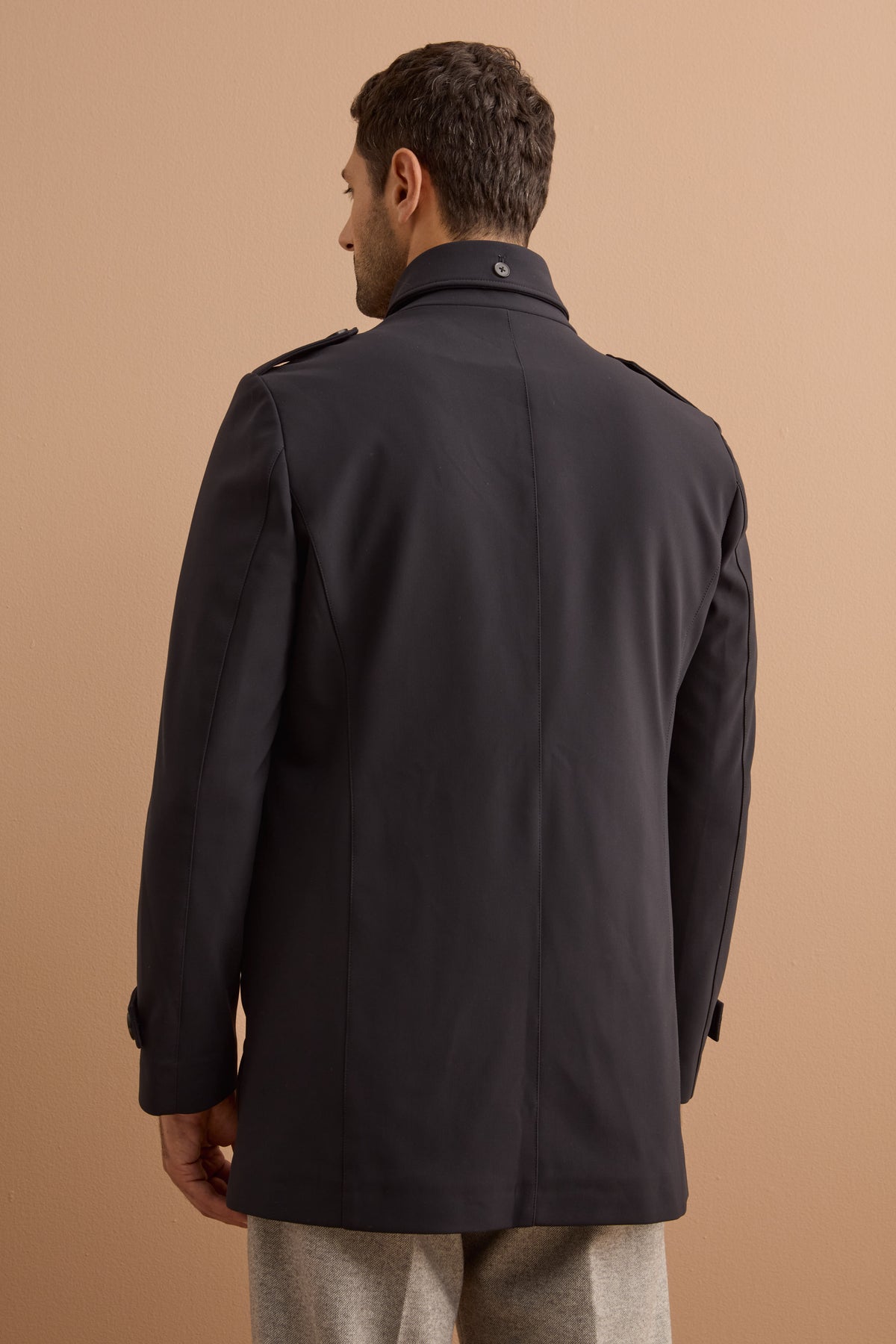 Impermeabile Stretch Monopetto con Zip - BLU