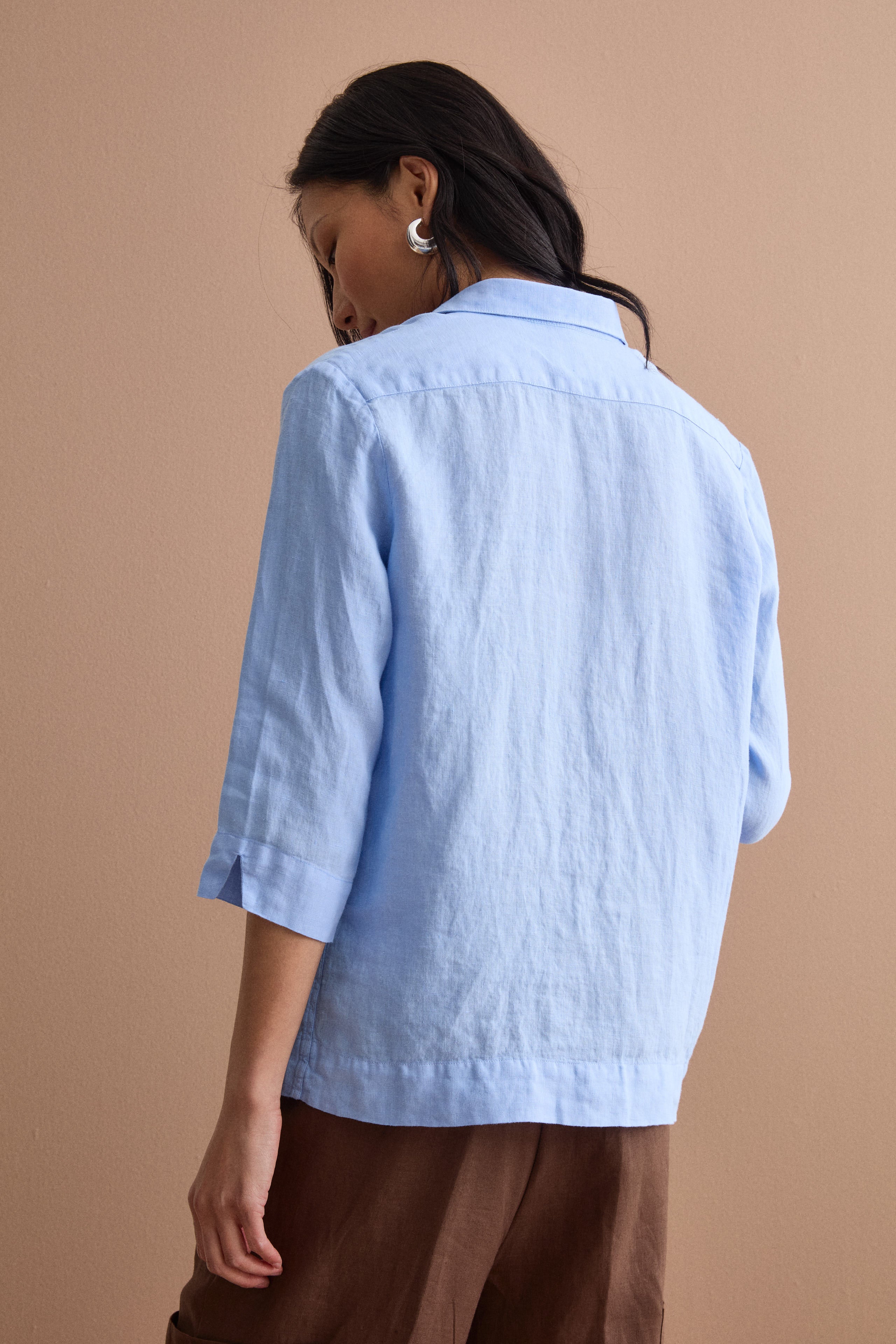 Camicia Boxy Morbida in Lino - AZZURRO