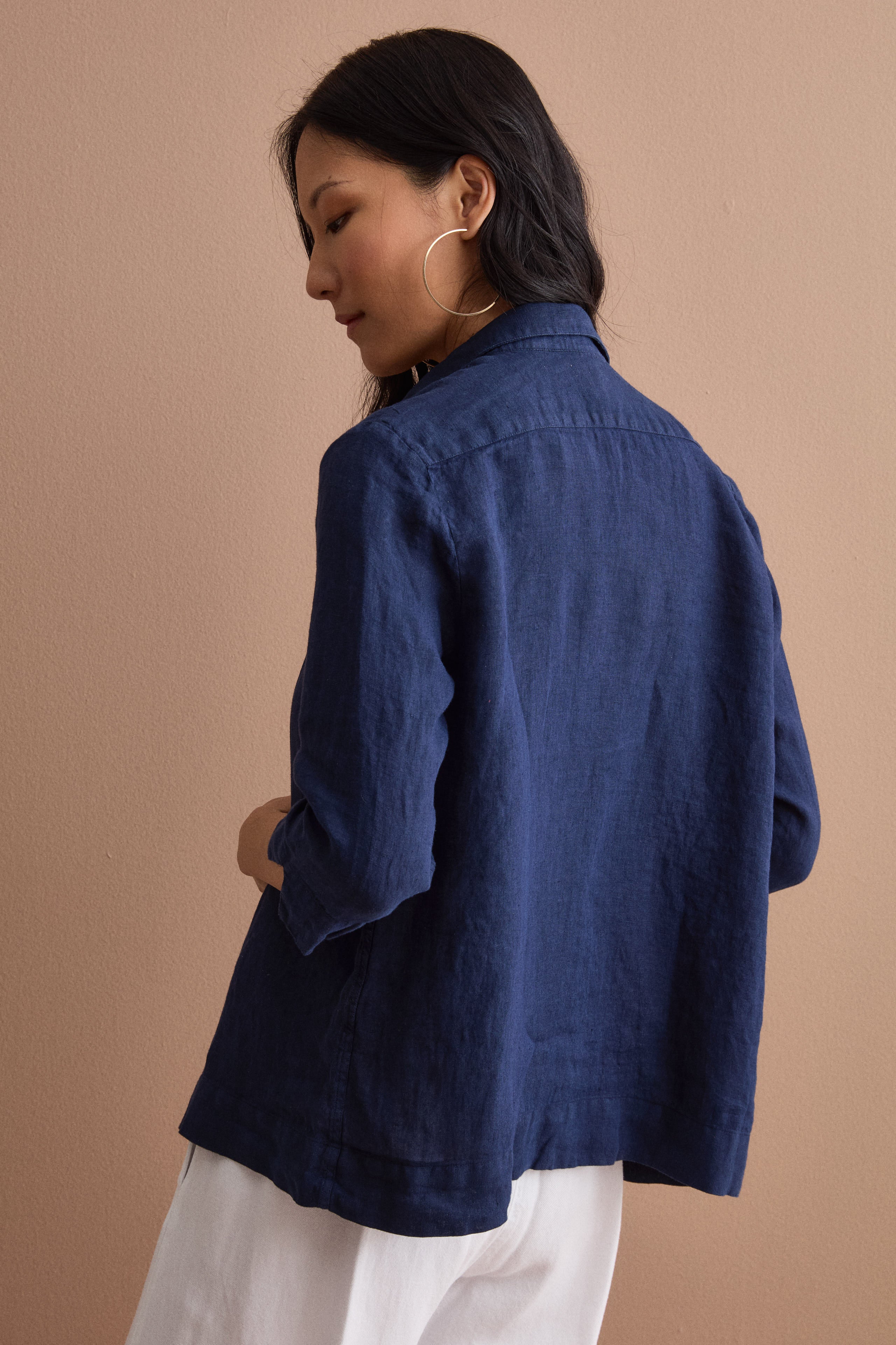 Soft Boxy Linen Shirt - Navy blue