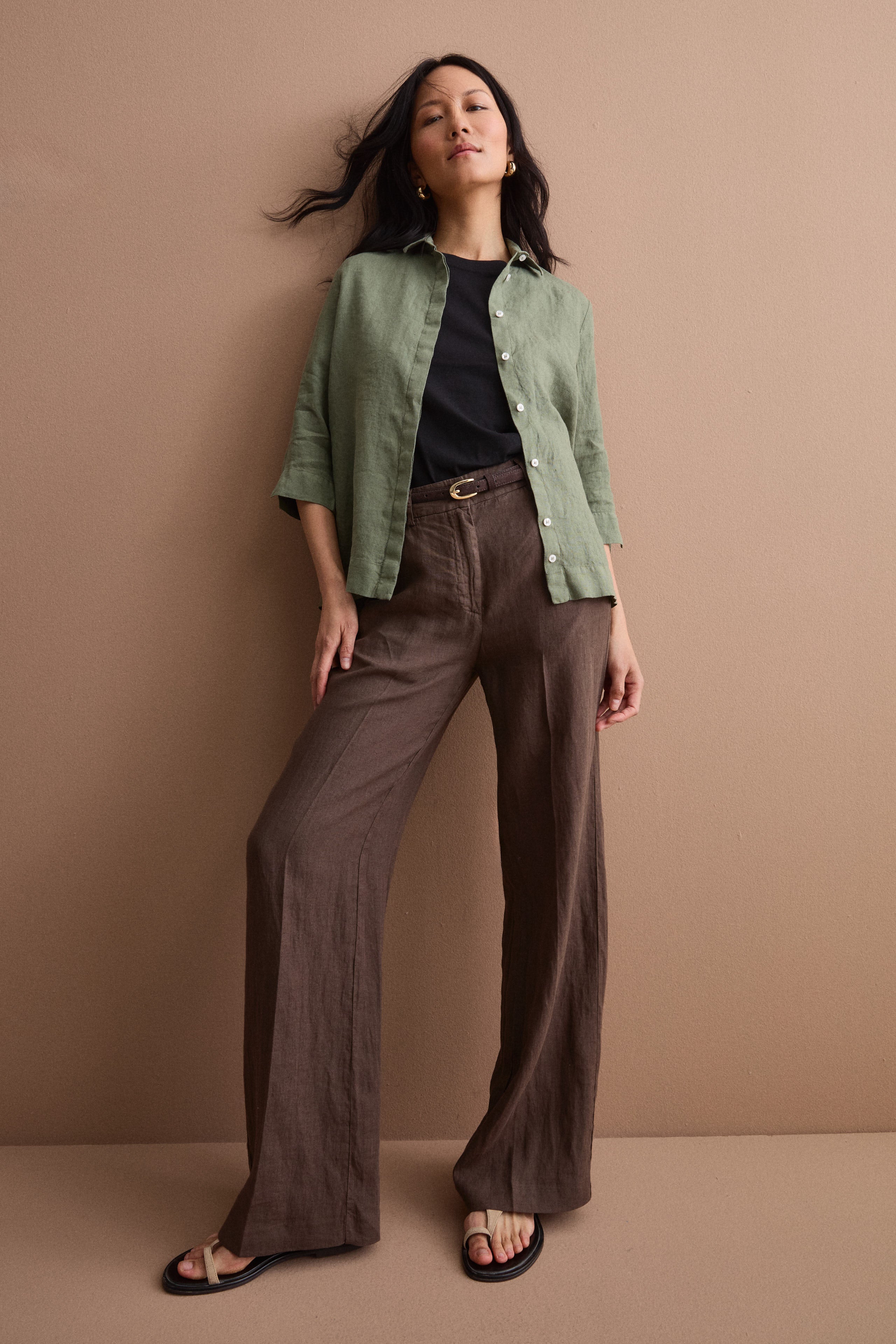 Camicia Boxy Morbida in Lino - VERDE MILITARE