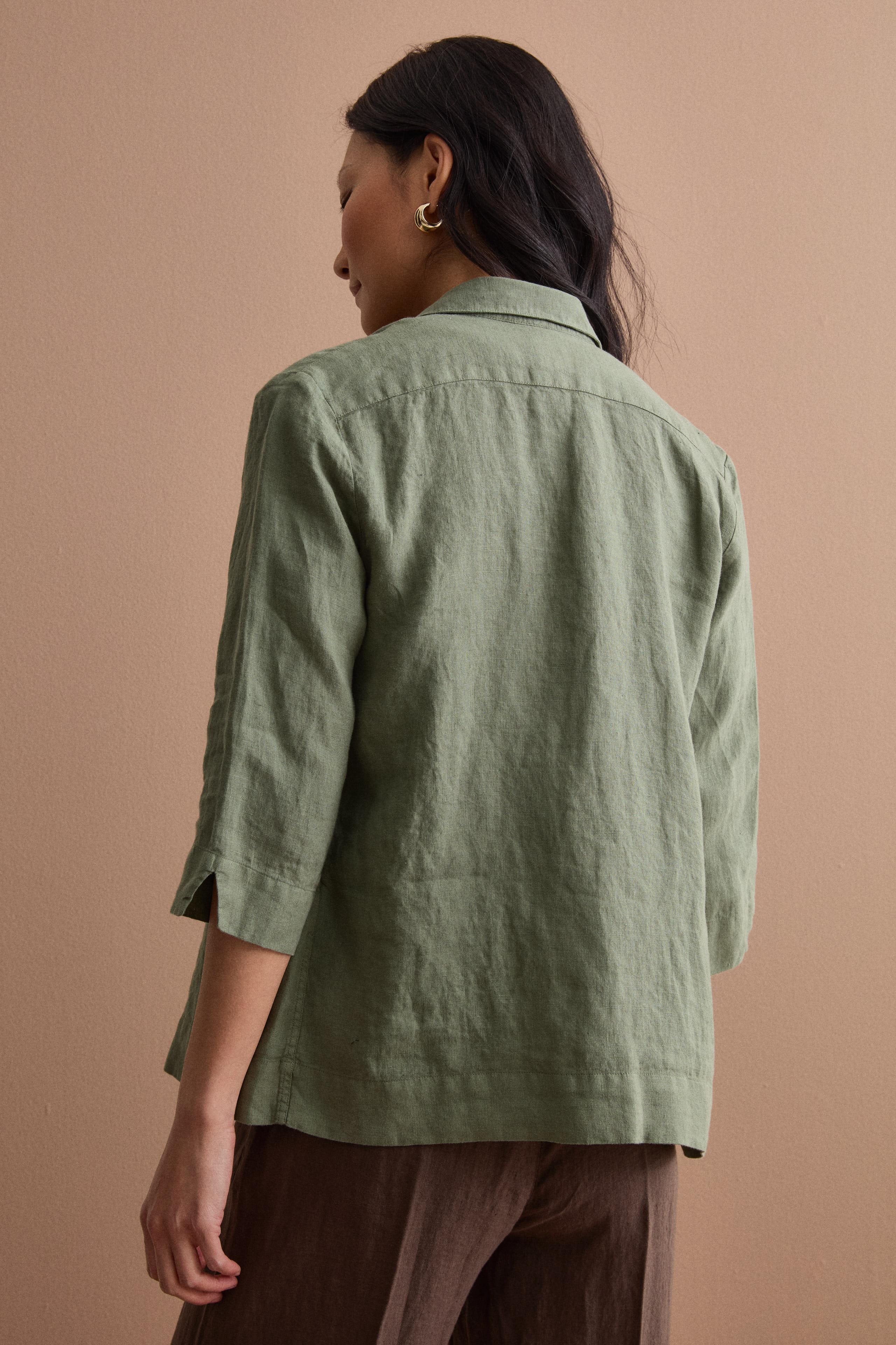 Camicia Boxy Morbida in Lino - VERDE MILITARE