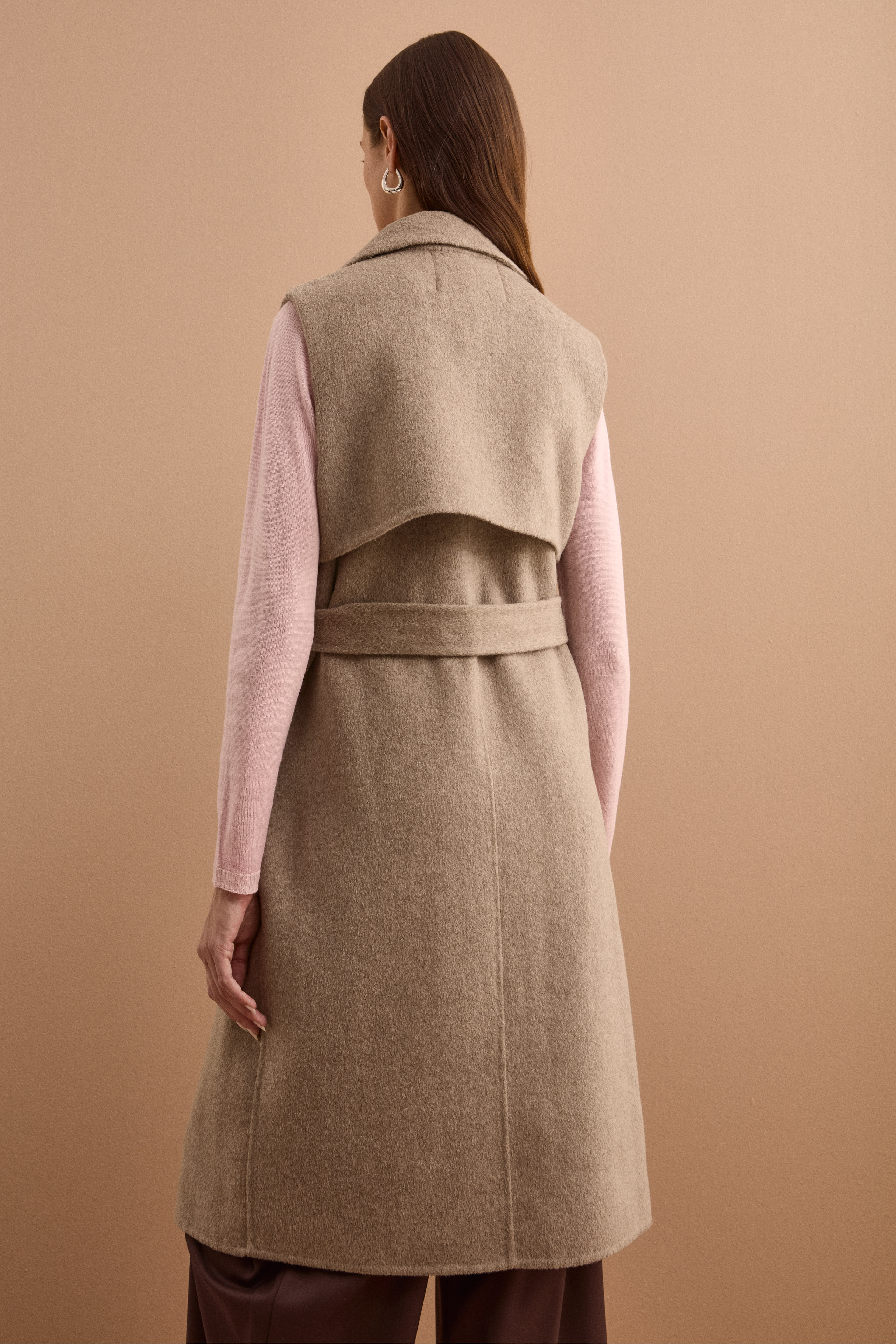 Gilet Lungo Doppiopetto in Misto Lana Double - TORTORA