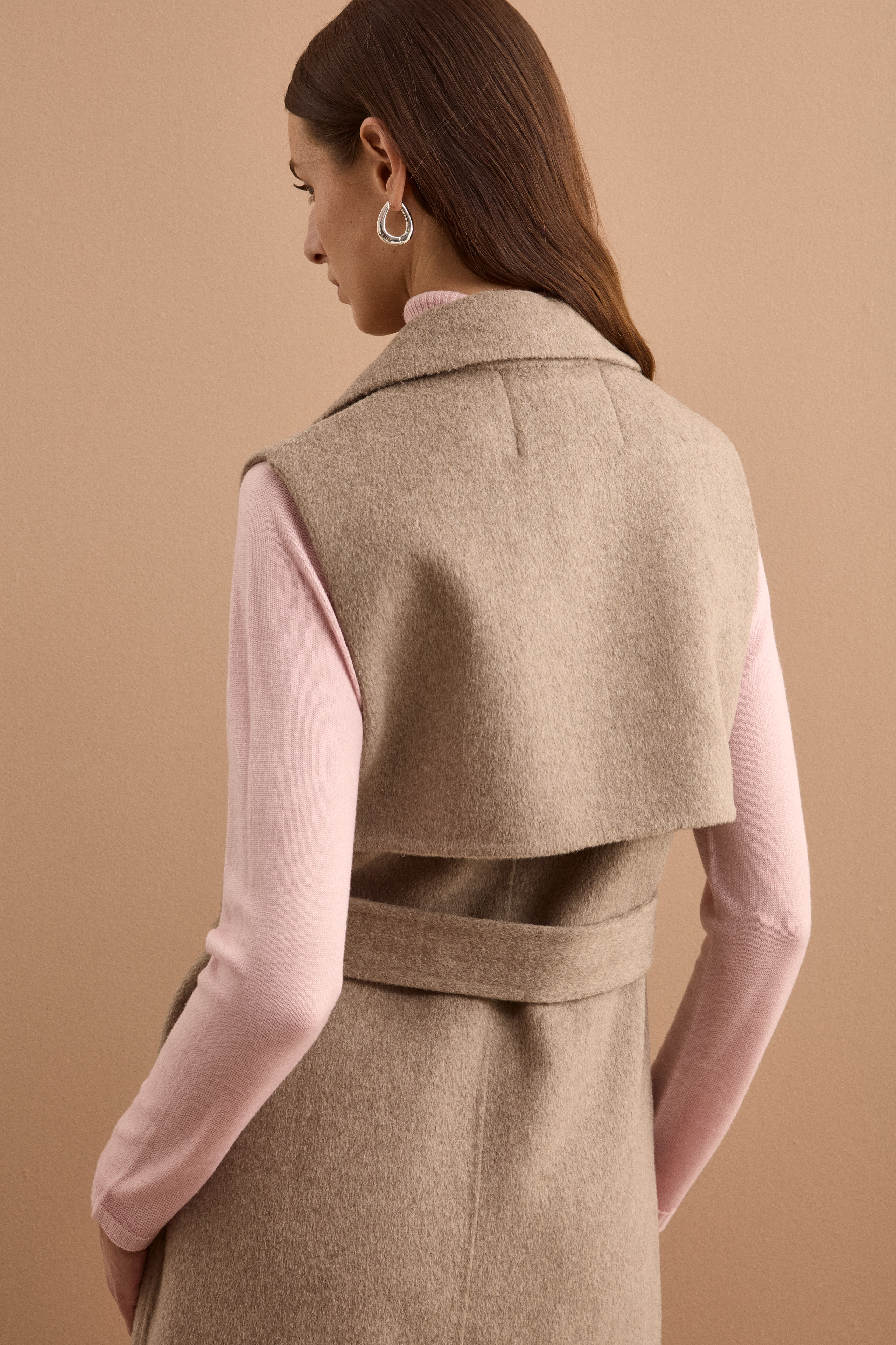 Gilet Lungo Doppiopetto in Misto Lana Double - TORTORA