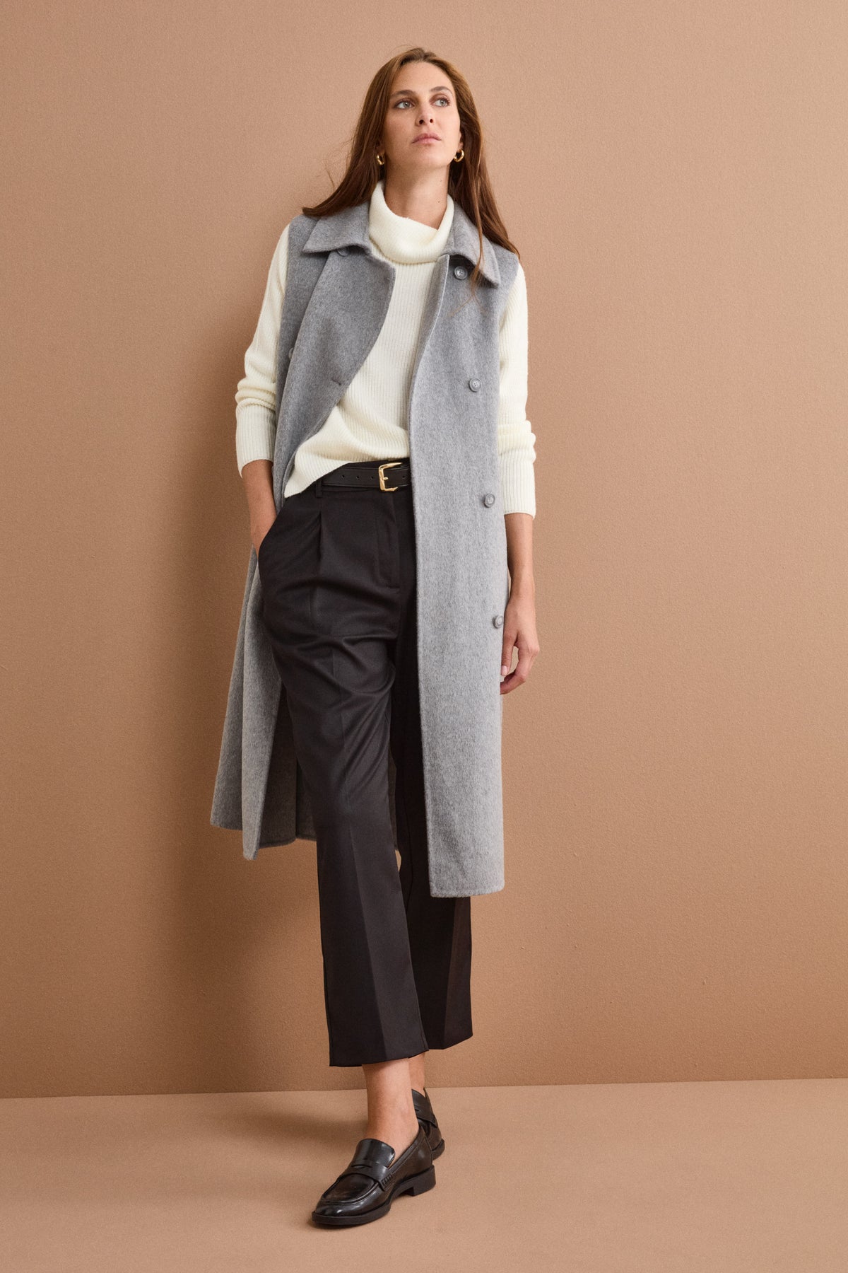 Long Double-Breasted Double-Faced Wool-Blend Vest - GREY