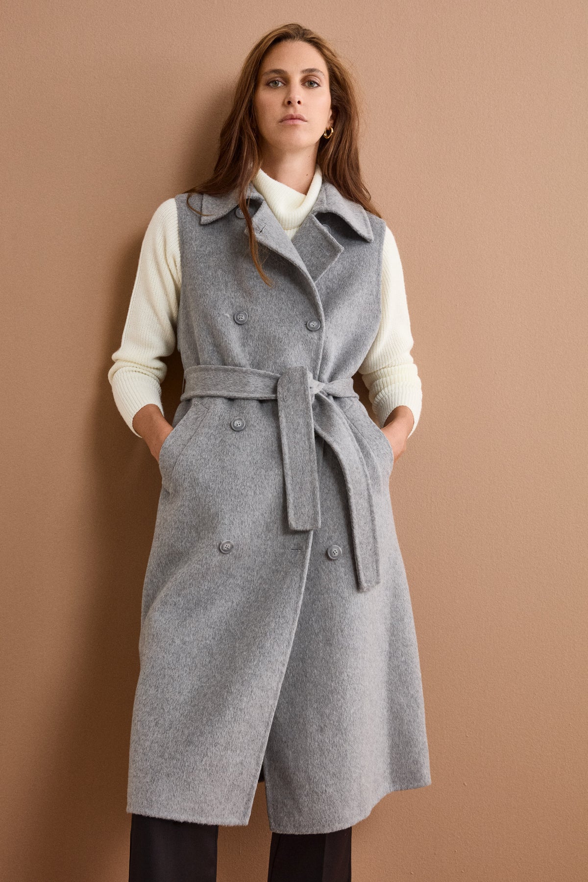 Long Double-Breasted Double-Faced Wool-Blend Vest - GREY