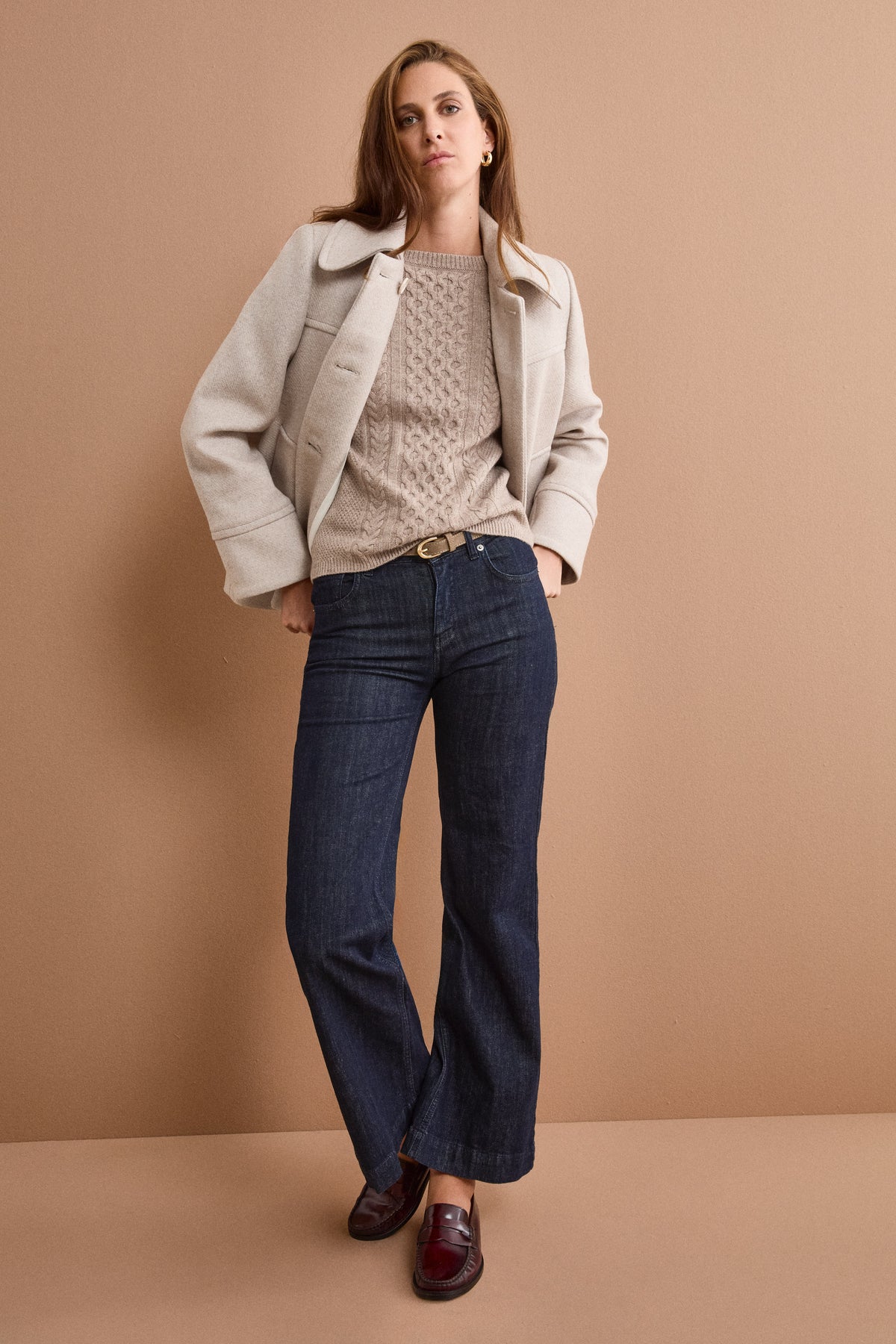 Short Wool-Blend Coat with Shirt Collar - Natural