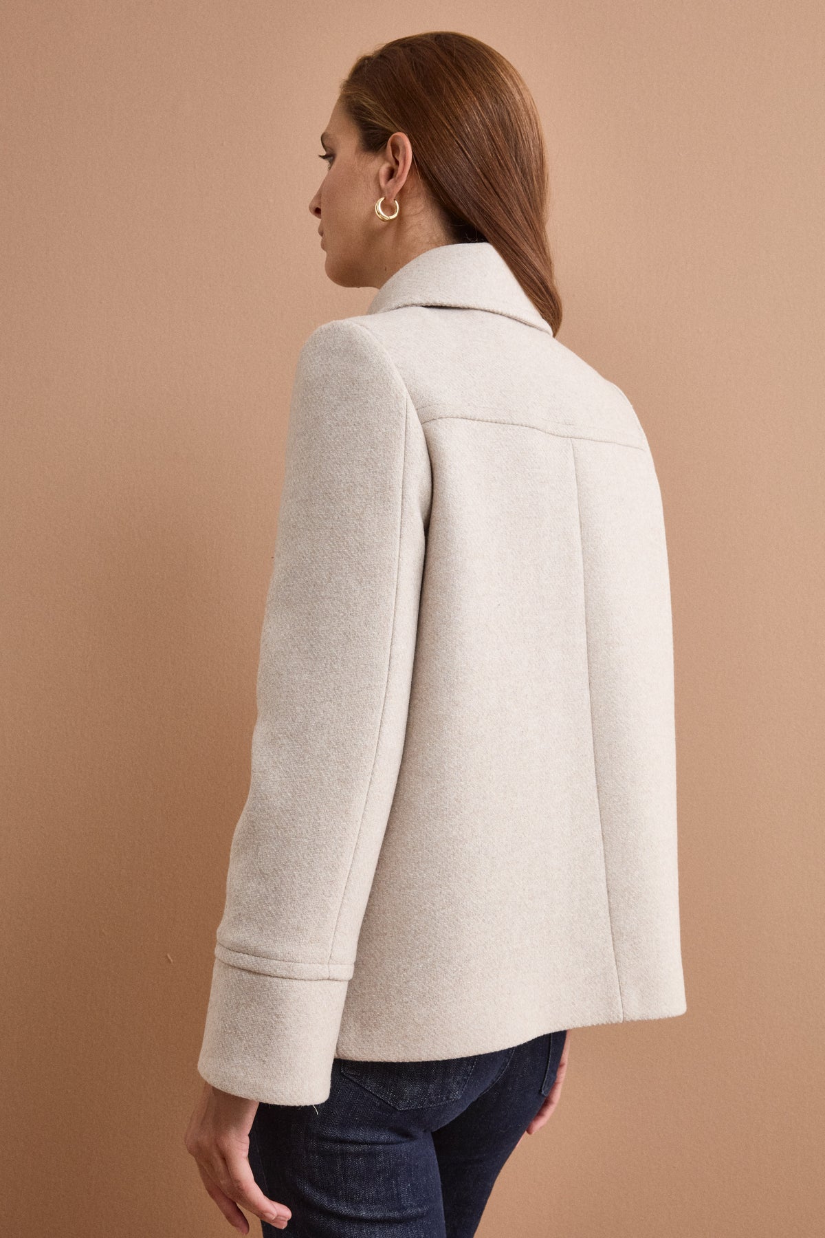 Short Wool-Blend Coat with Shirt Collar - Natural