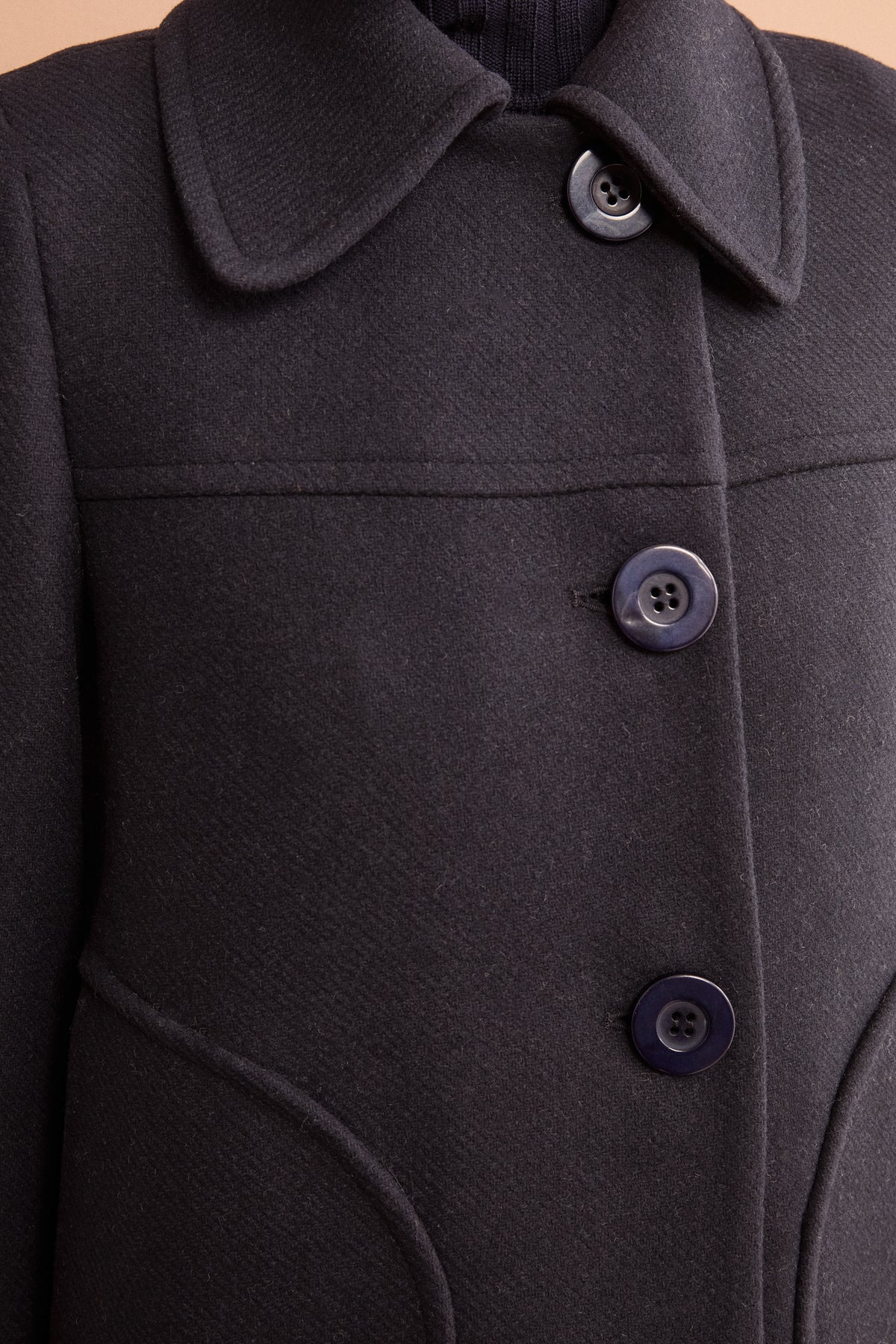 Cappotto Corto con Collo a Camicia in Misto Lana - BLU