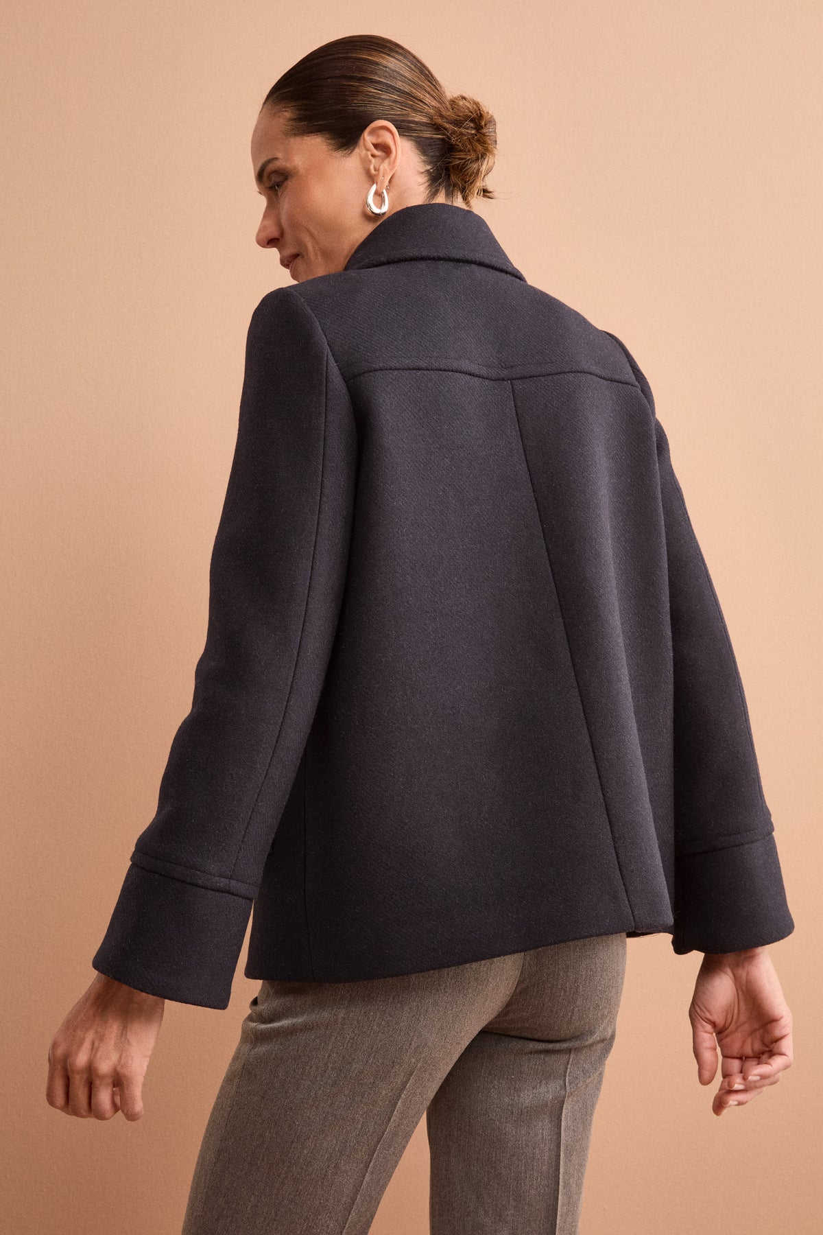 Cappotto Corto con Collo a Camicia in Misto Lana - BLU