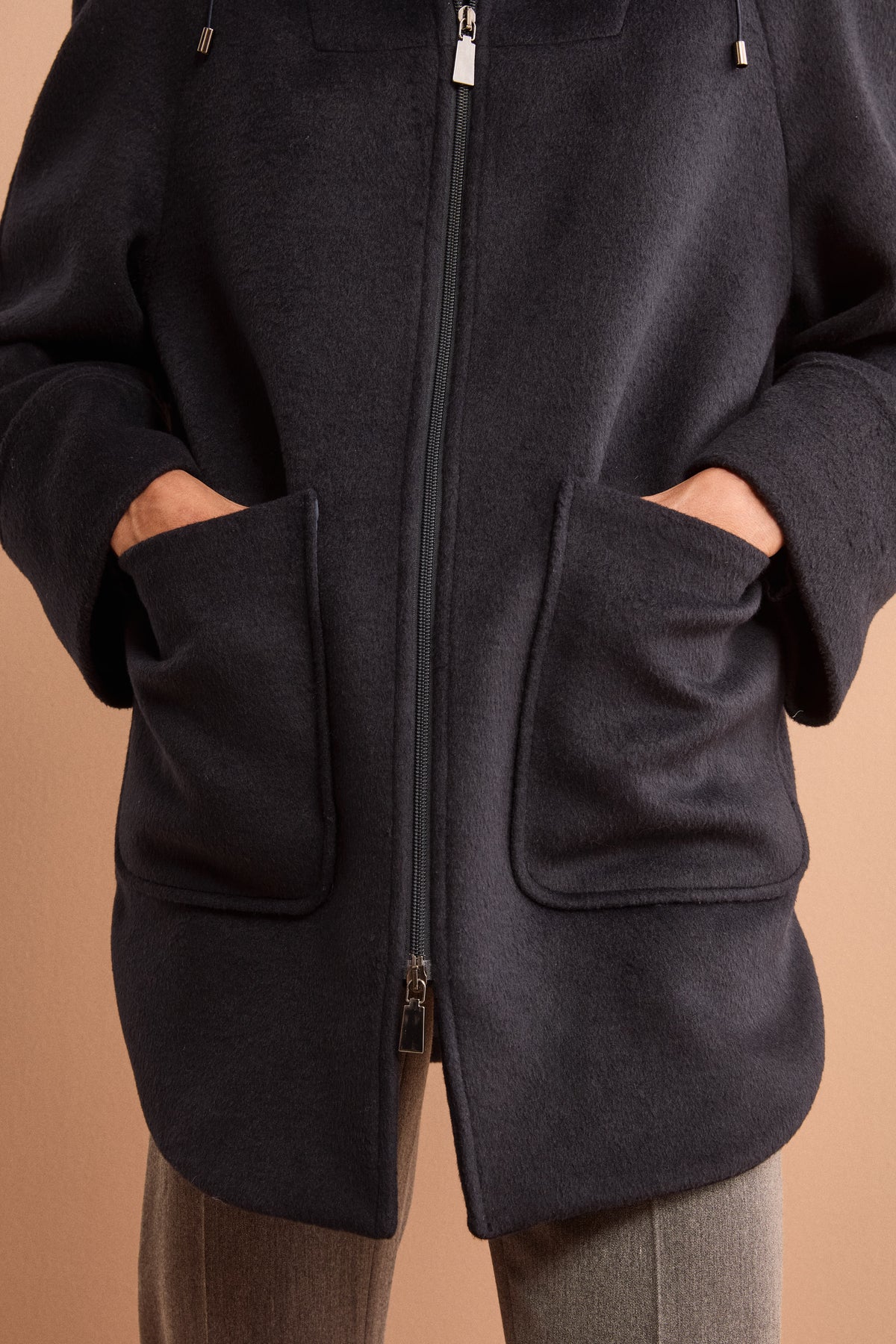 Midi Wool-Blend Coat with Zip and Belt - BLUE