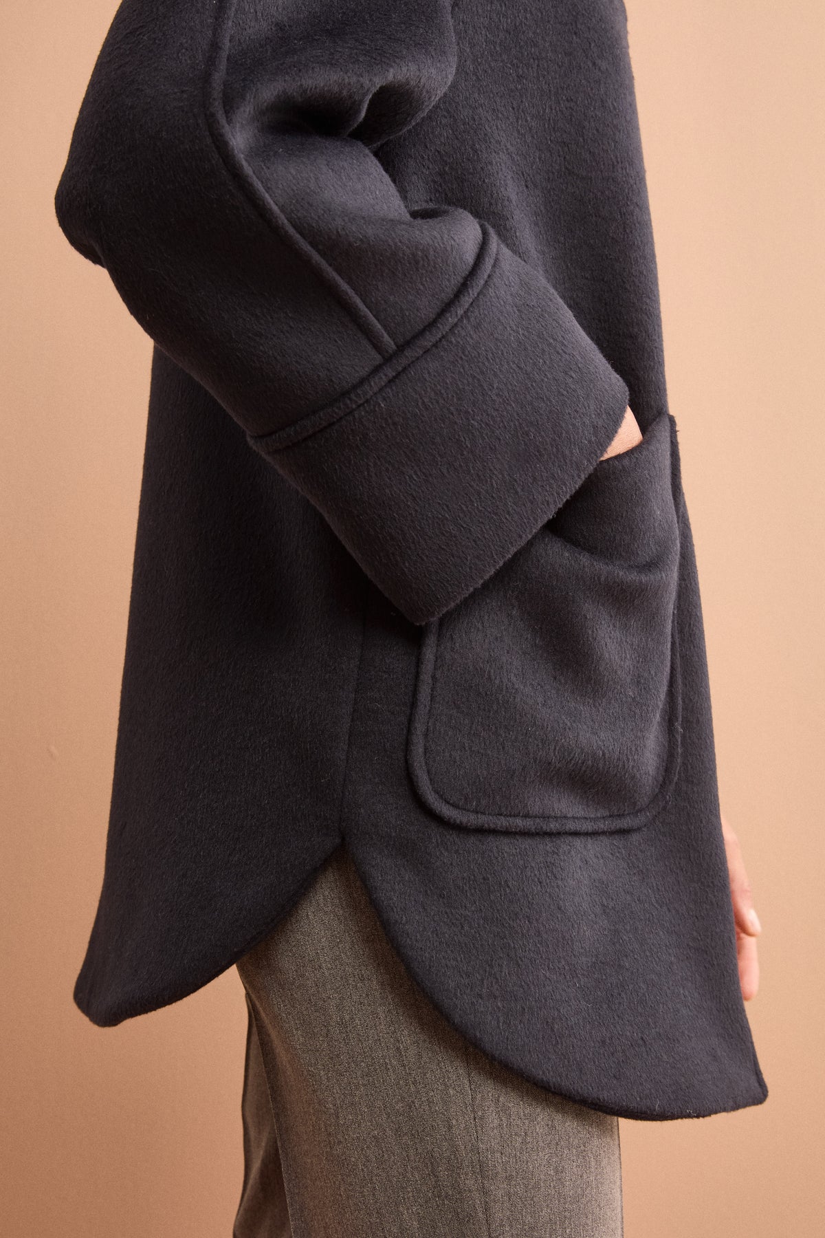 Midi Wool-Blend Coat with Zip and Belt - BLUE