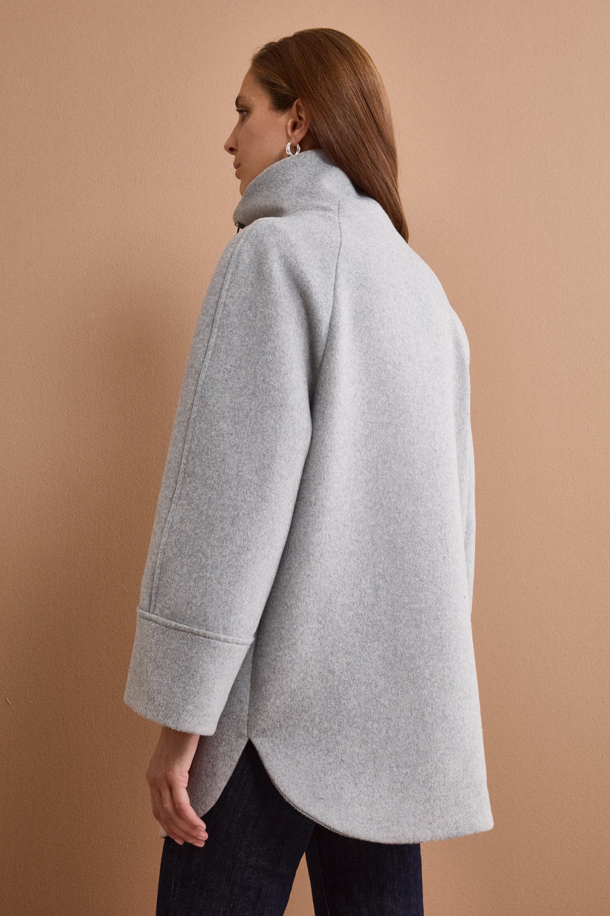 Cappotto Midi in Misto Lana con Zip e Cintura - GRIGIO