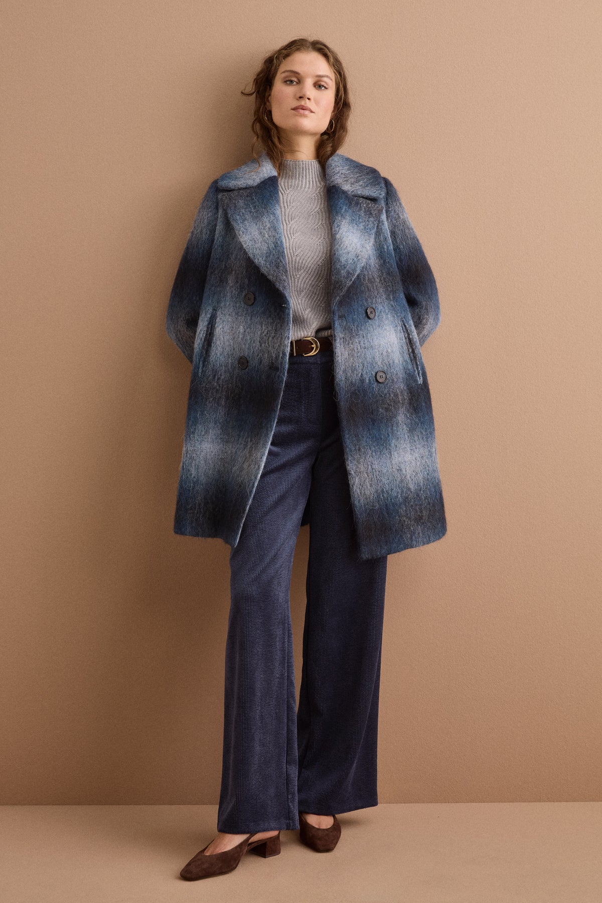 Cappotto Lungo Doppiopetto Melange Sfumato - BLU