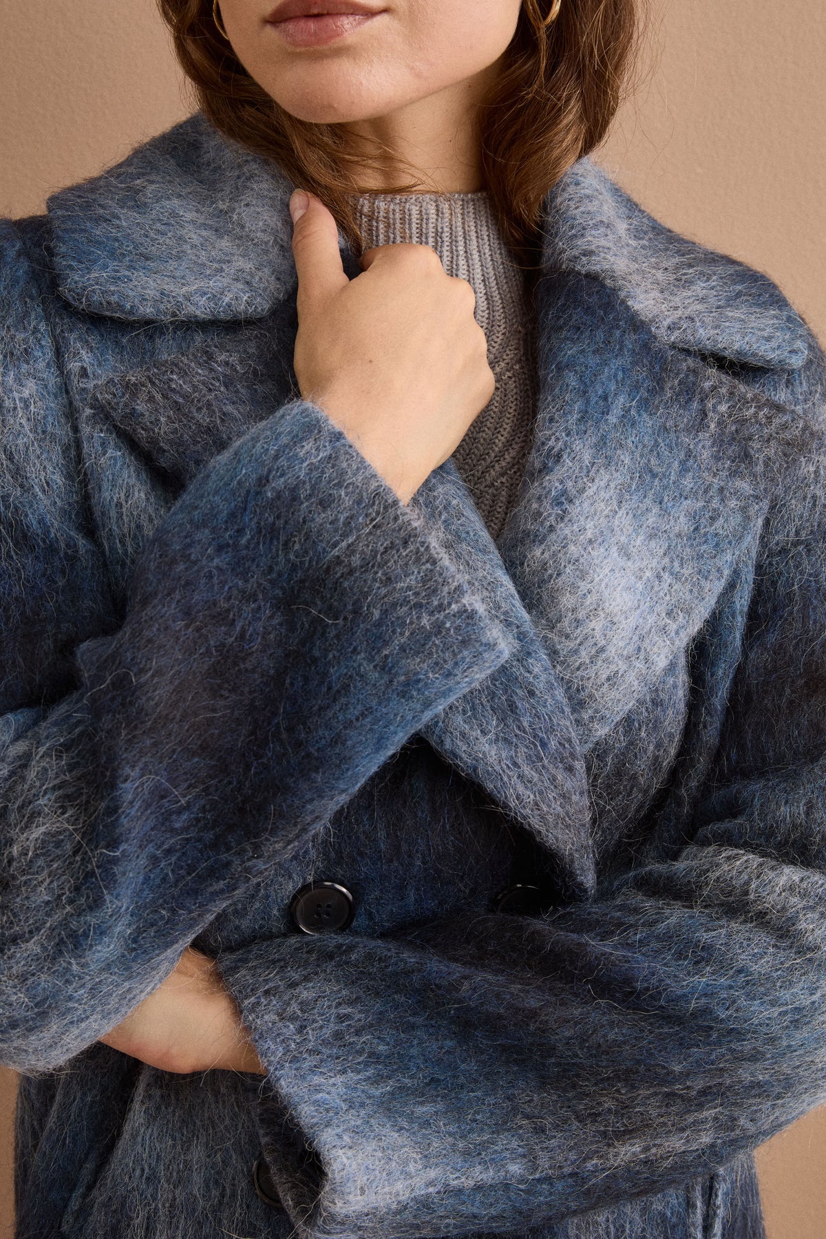Cappotto Lungo Doppiopetto Melange Sfumato - BLU
