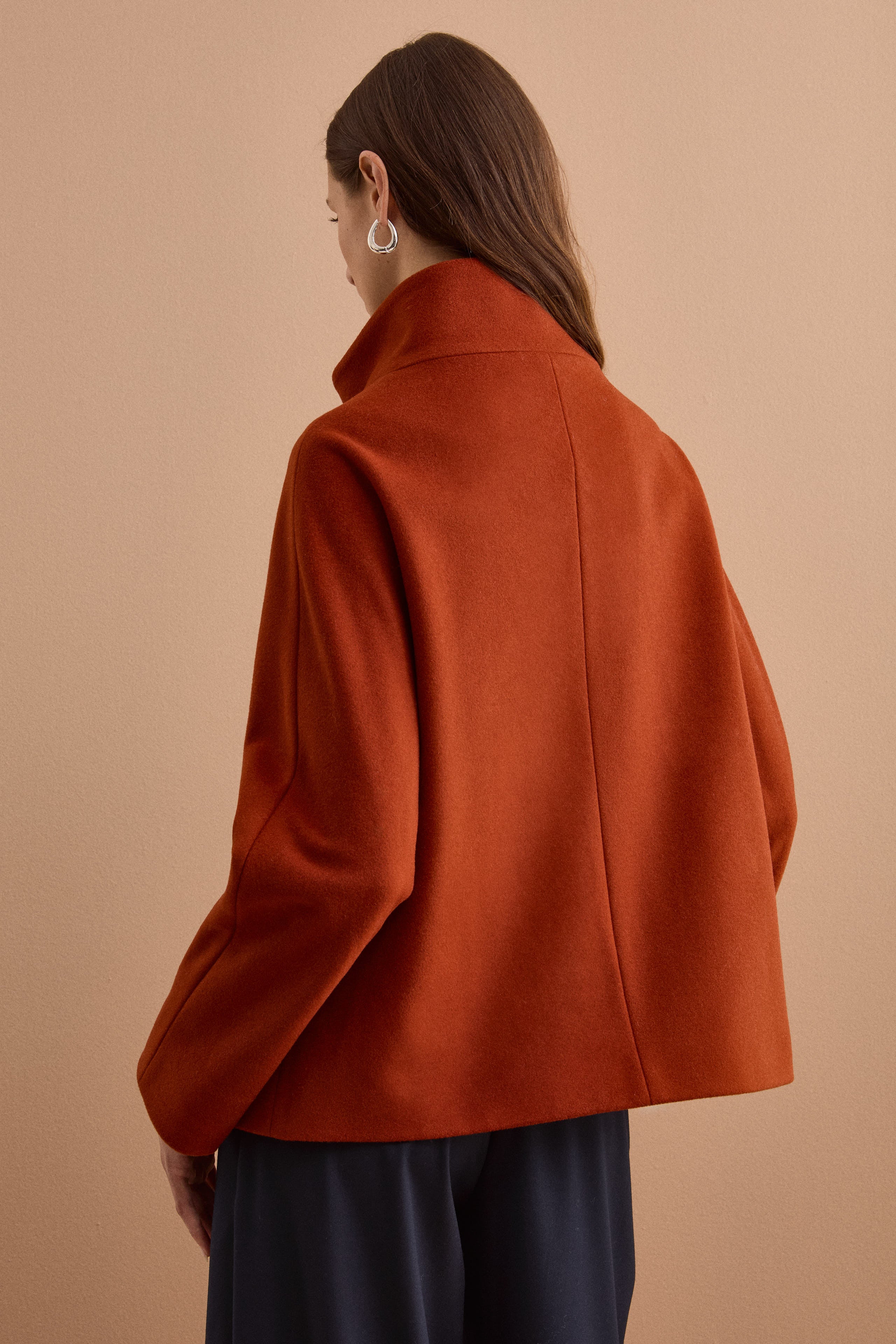 Short Lined Wool and Cashmere Coat - Brick red