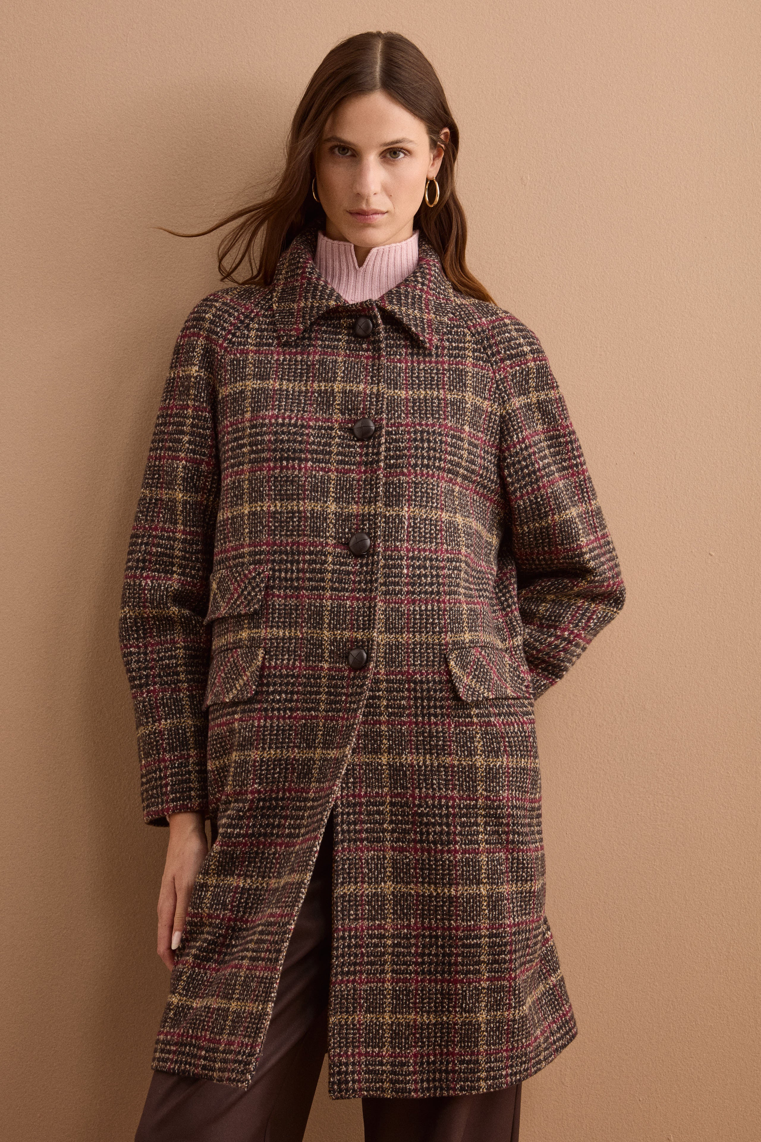 Single-Breasted Cotton-Blend Checked Coat - Brown check