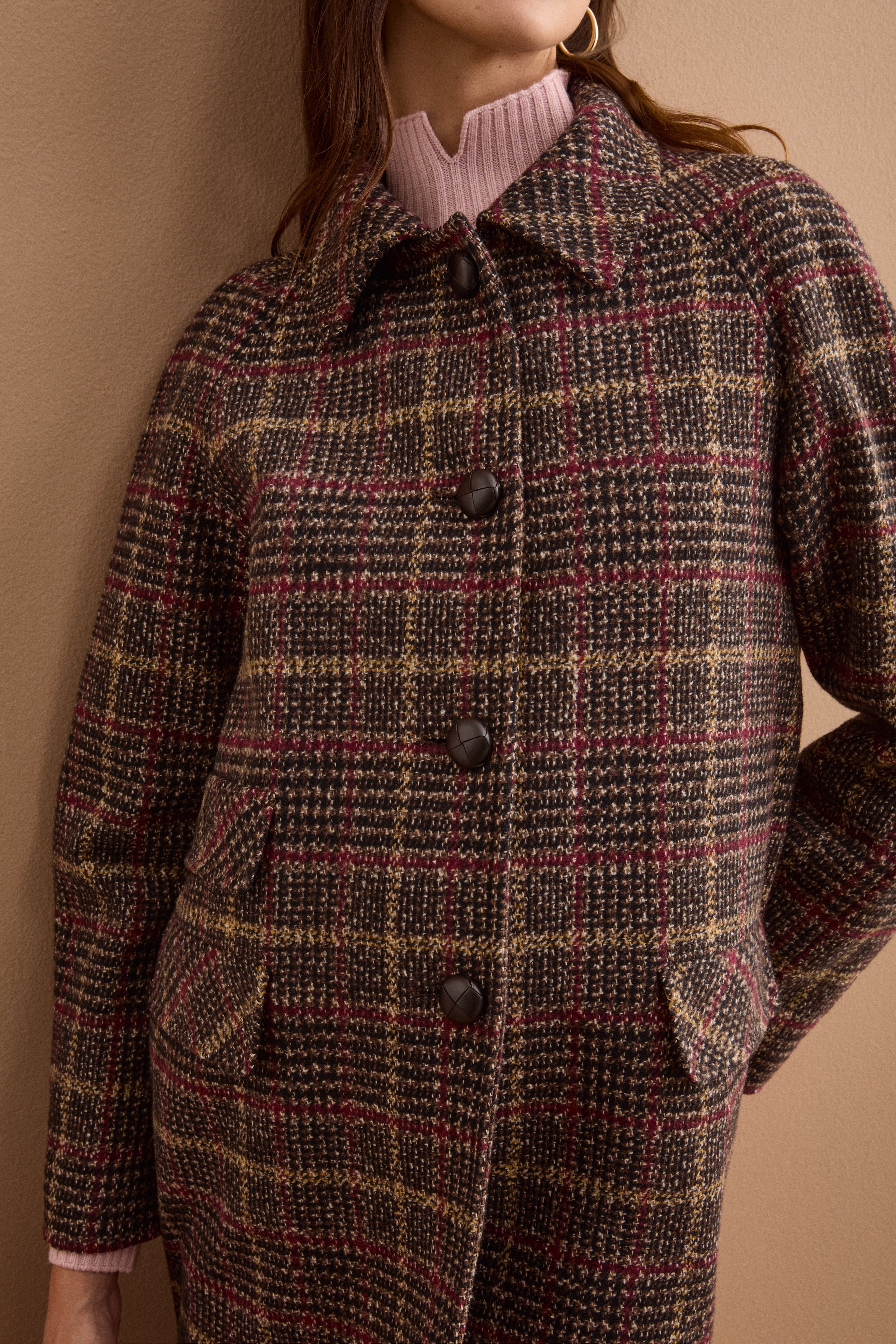 Single-Breasted Cotton-Blend Checked Coat - Brown check