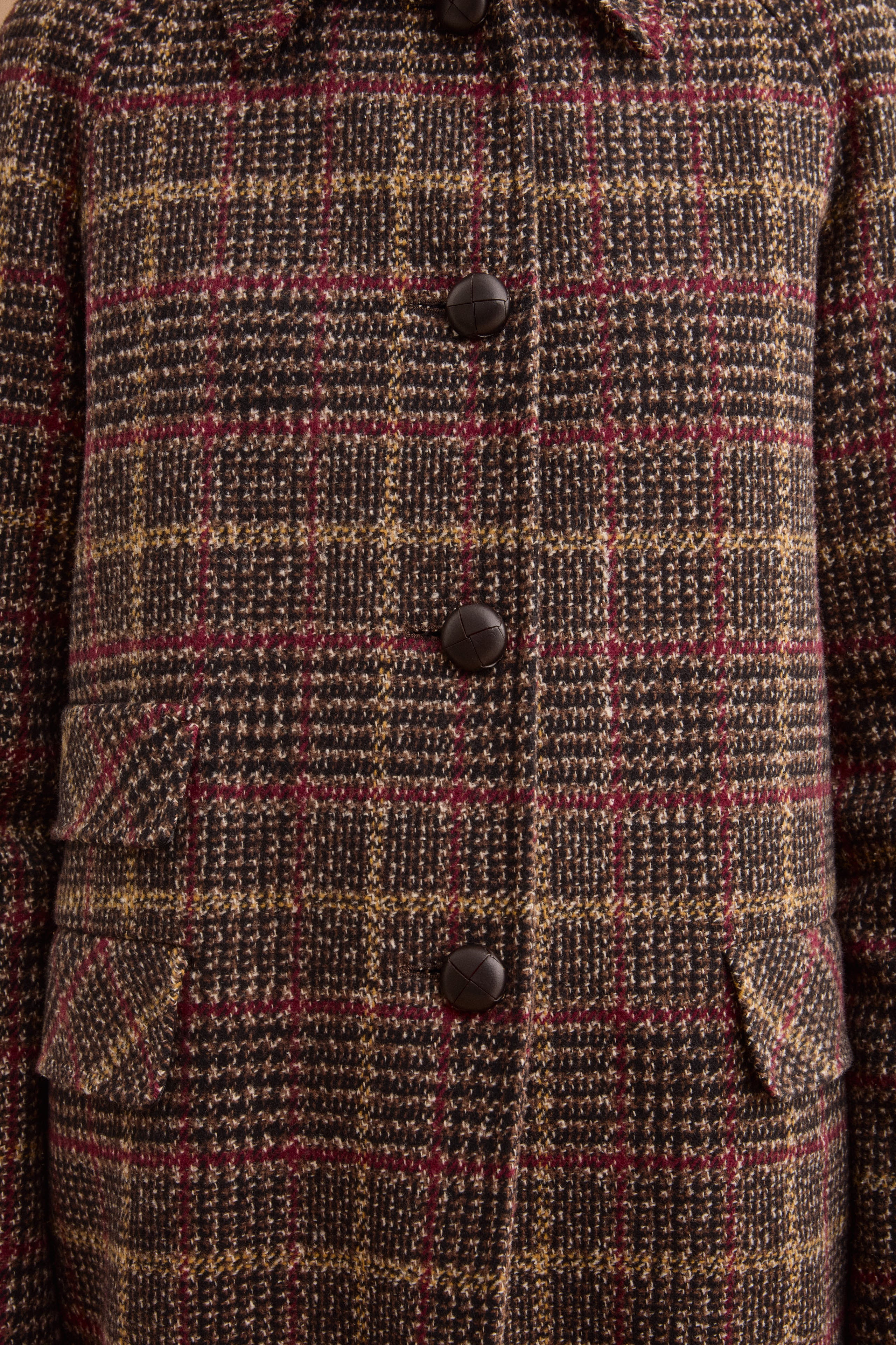 Single-Breasted Cotton-Blend Checked Coat - Brown check