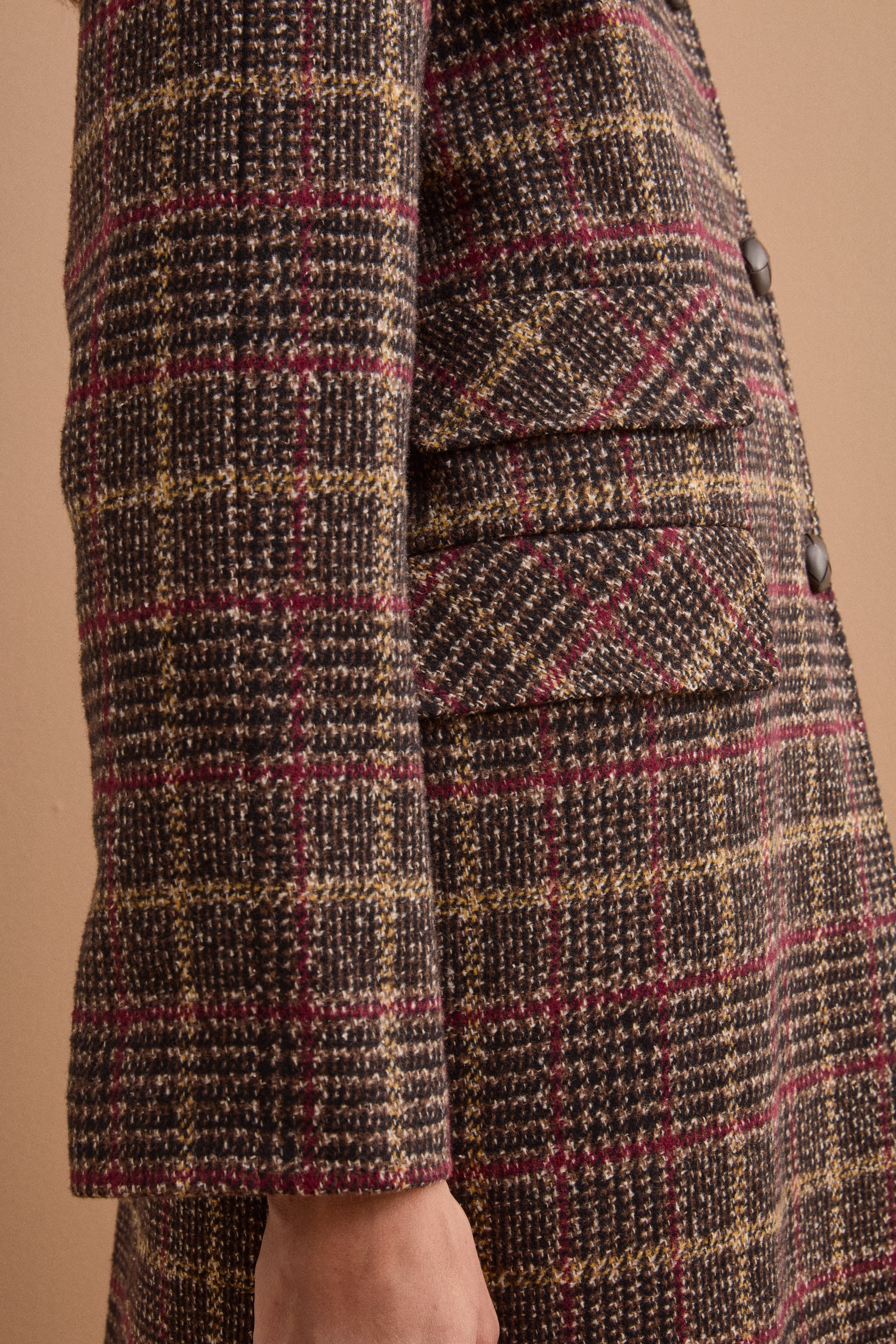 Single-Breasted Cotton-Blend Checked Coat - Brown check