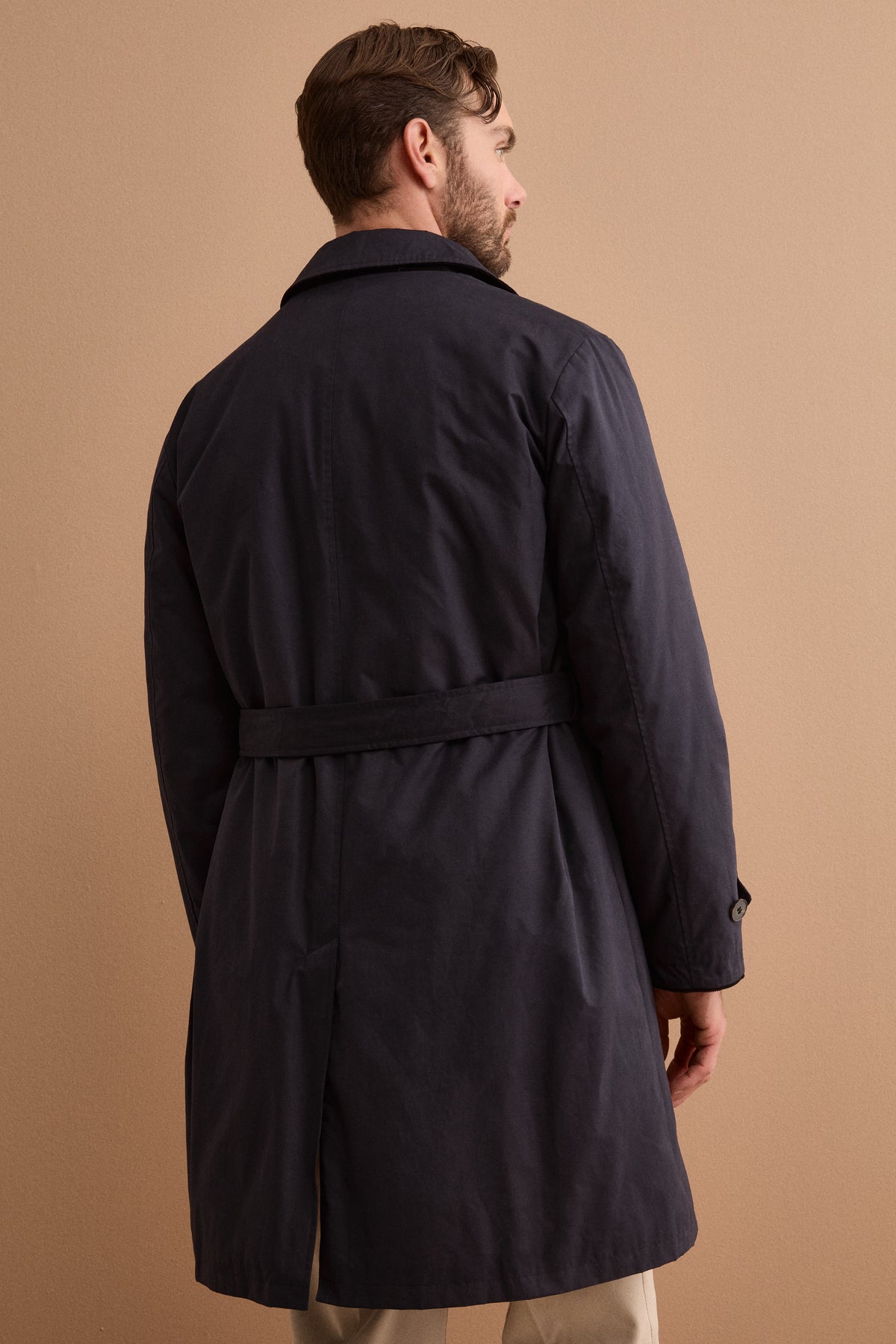 Midi Cotton-Blend Trench Coat with Belt - BLUE