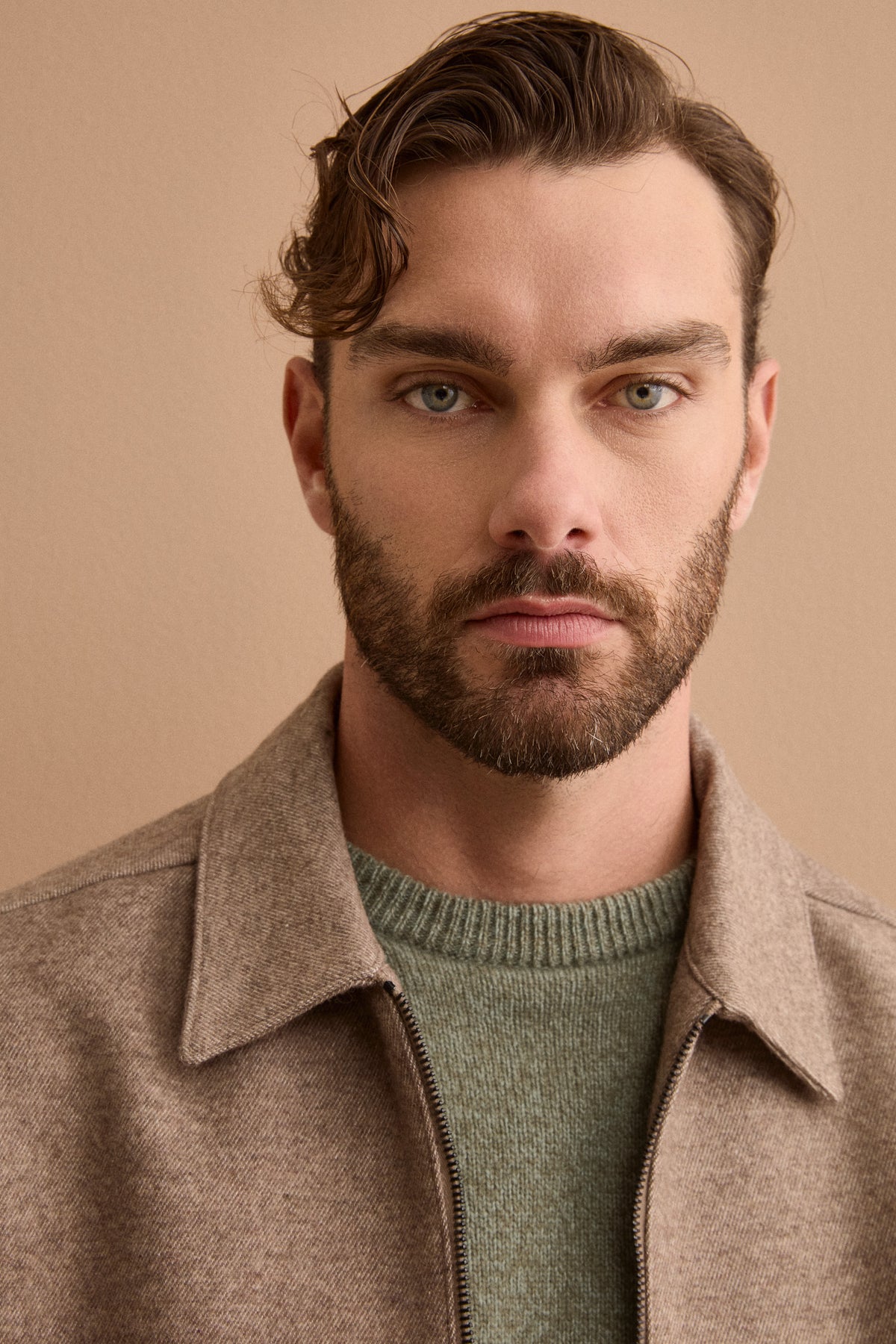 Wool-Blend Overshirt Jacket with Zip - Brown