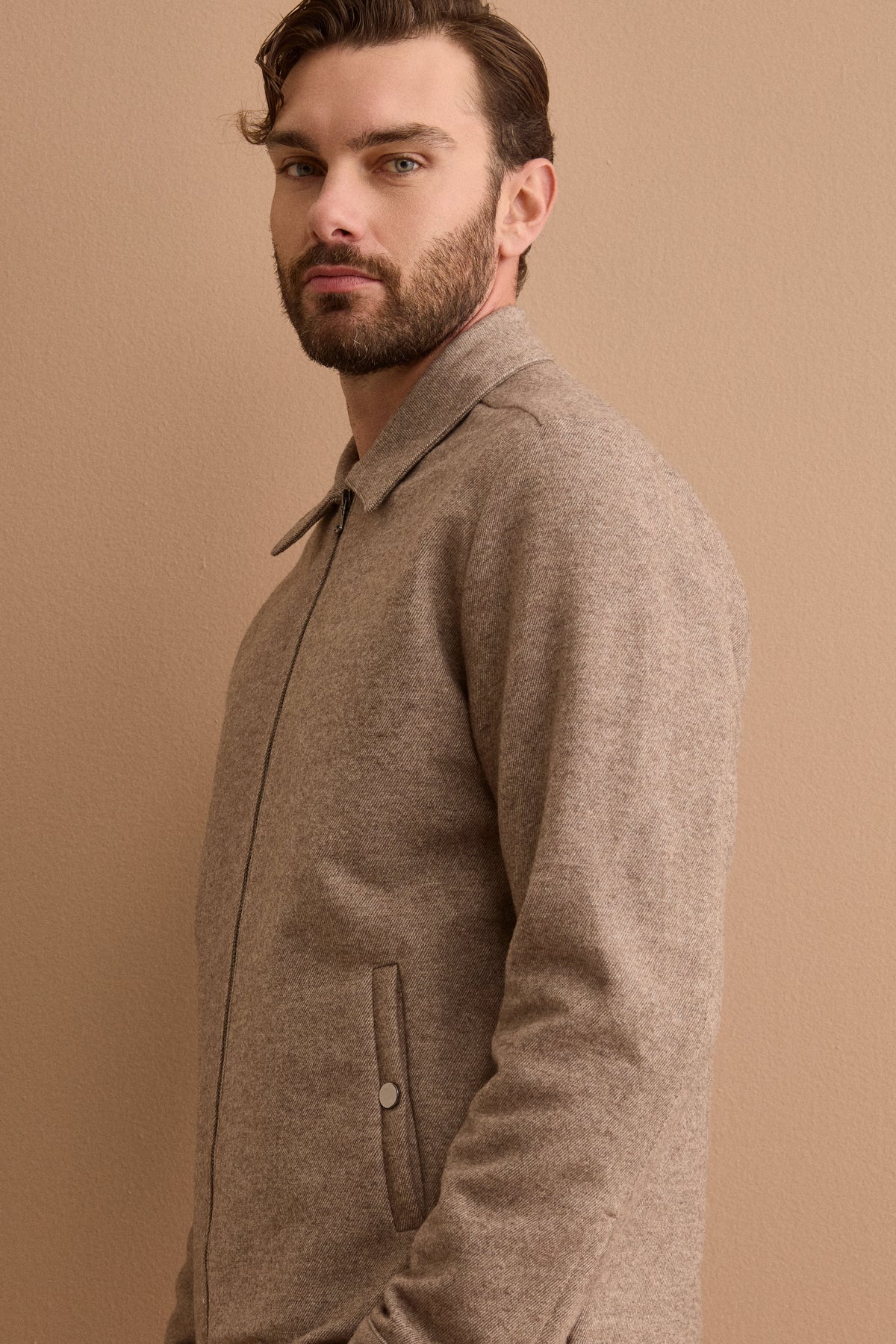 Wool-Blend Overshirt Jacket with Zip - Brown