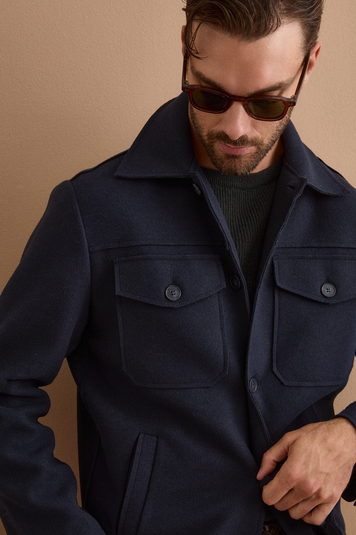 Giubbotto Overshirt Sfoderato con Tasche - BLU