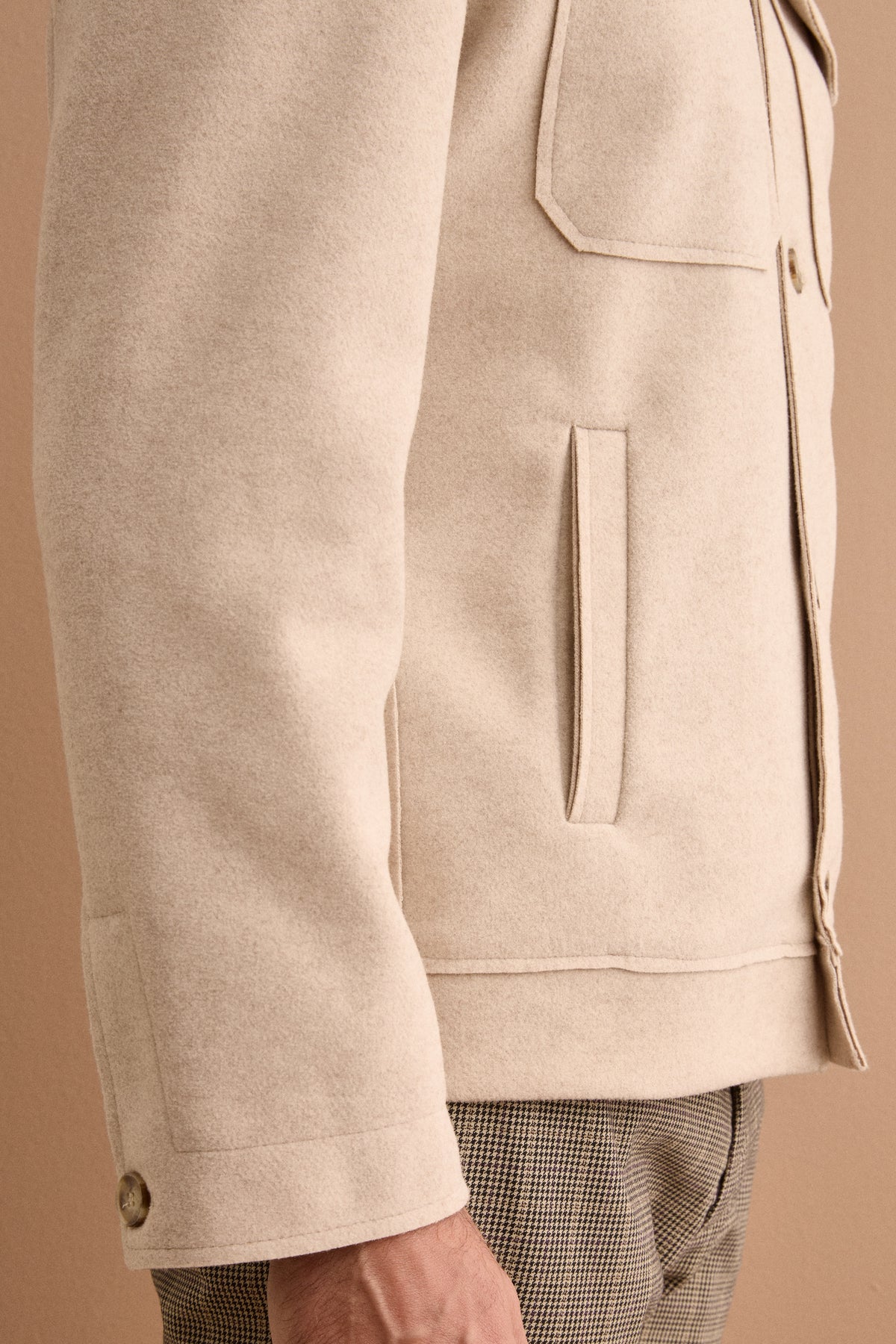 Giubbotto Overshirt Sfoderato con Tasche - BEIGE