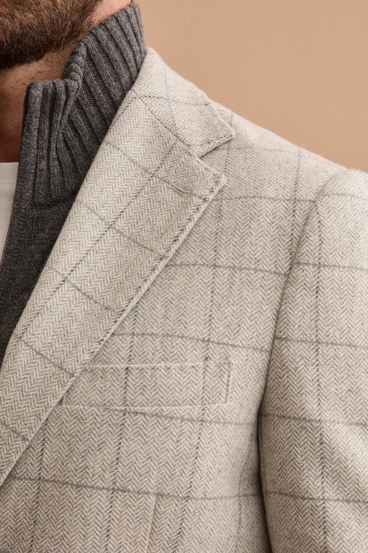 Giacca Check Slim Fit con Revers Classico in Misto Lana - GRIGIO