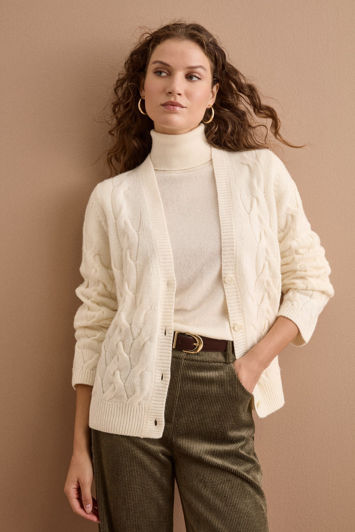 Cardigan a Trecce in Lana e Cashmere - PANNA