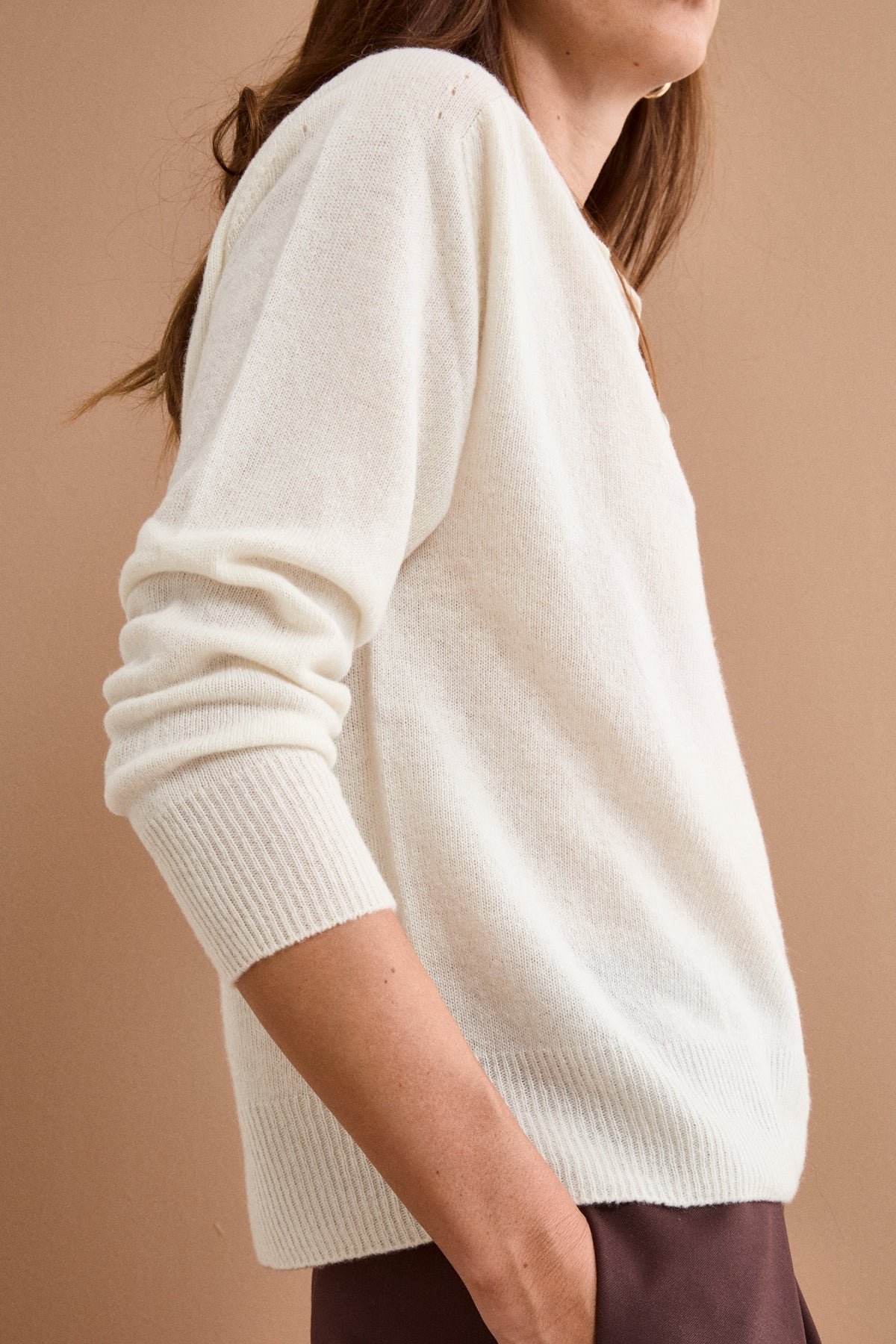 Long-Sleeve Boxy Polo in Wool and Cashmere - OPTICAL WHITE