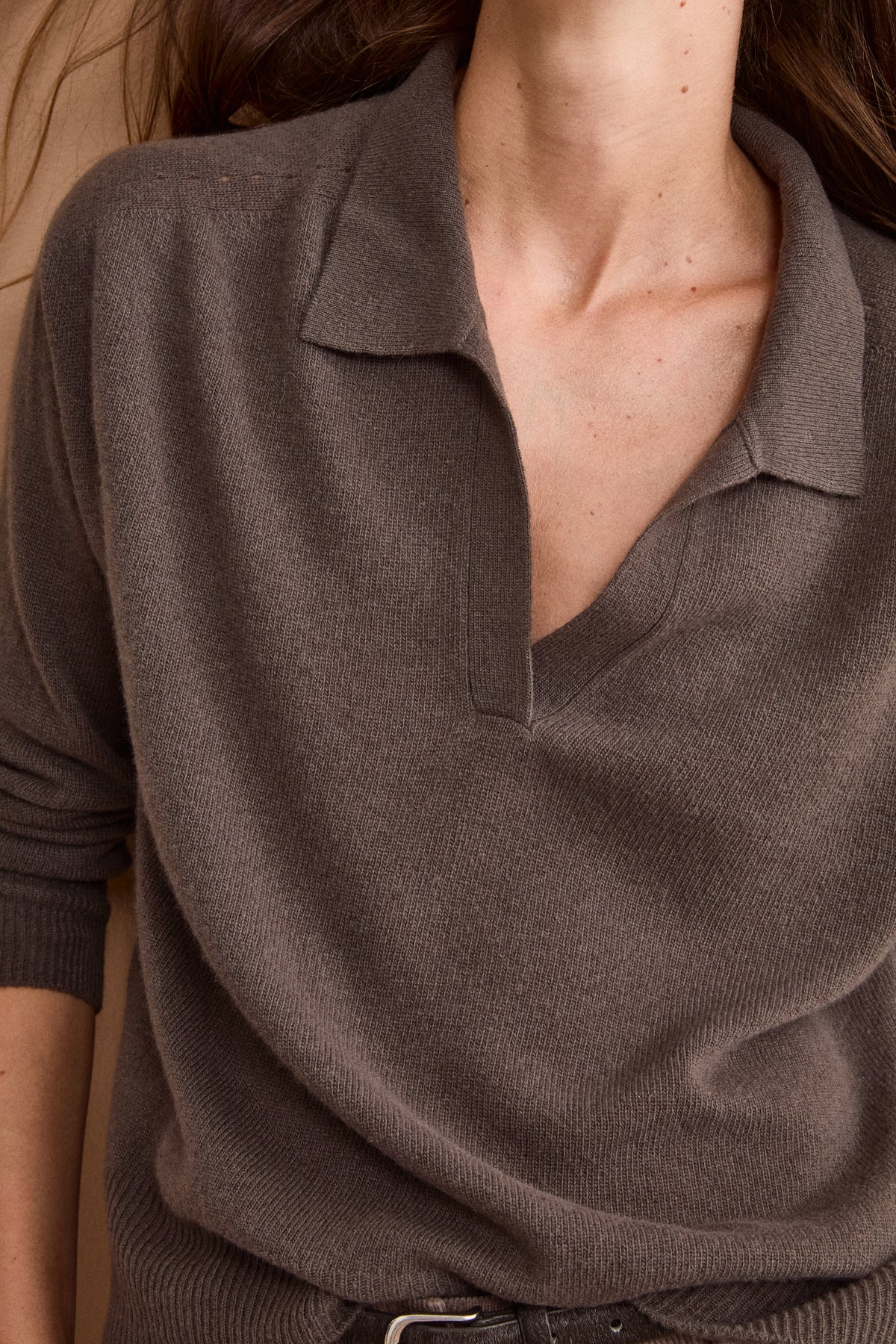 Long-Sleeve Boxy Polo in Wool and Cashmere - -