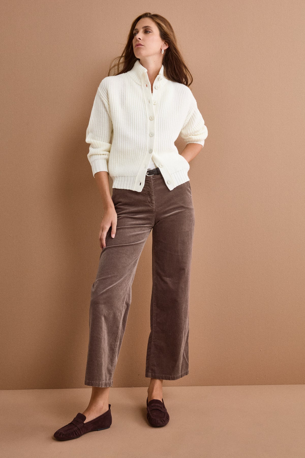 Textured Merino Wool Oversized Cardigan - ECRU