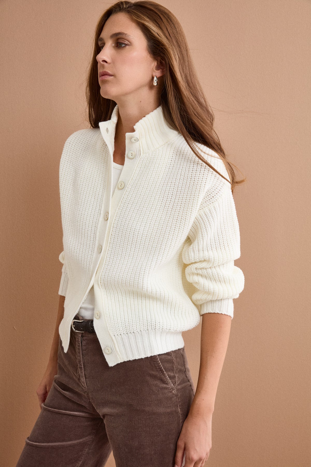 Textured Merino Wool Oversized Cardigan - ECRU
