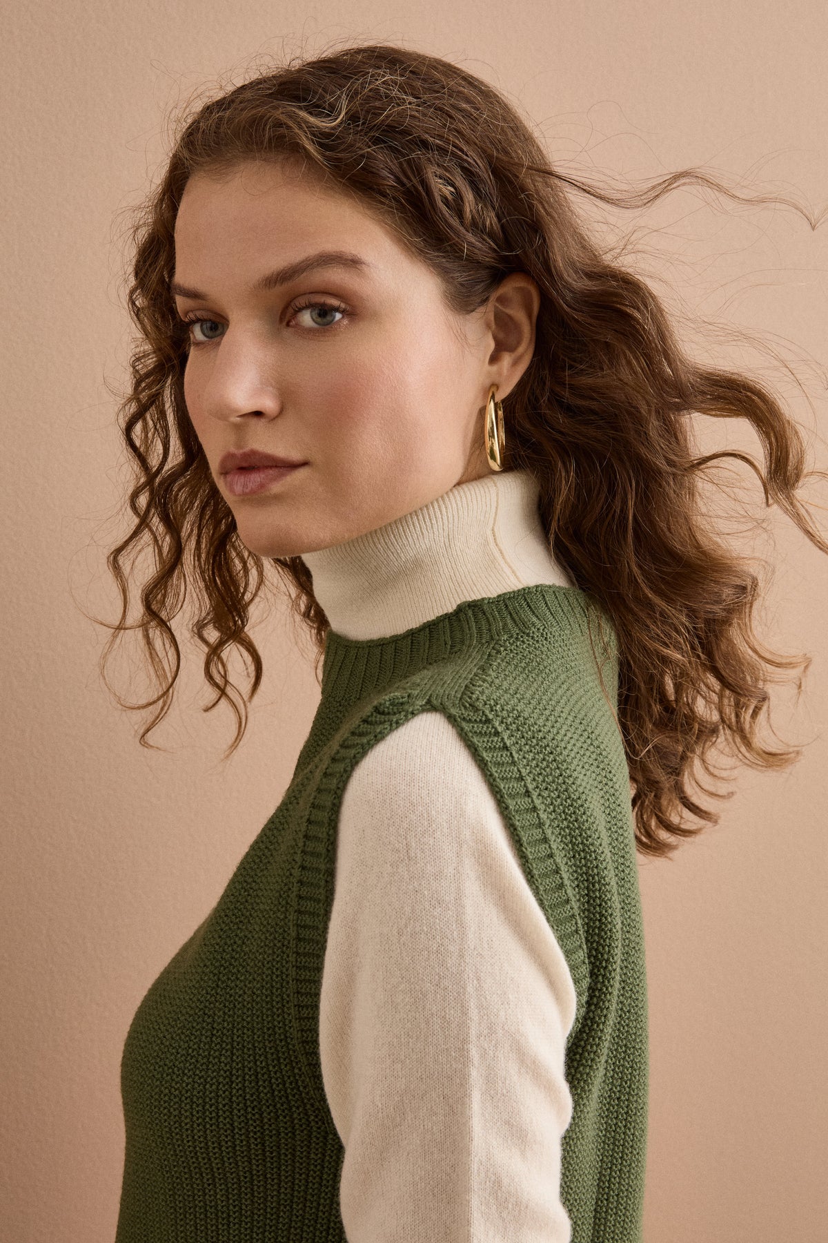 Gilet Boxy Fit con Motivo Treccia in Lana Merino - VERDE MILITARE