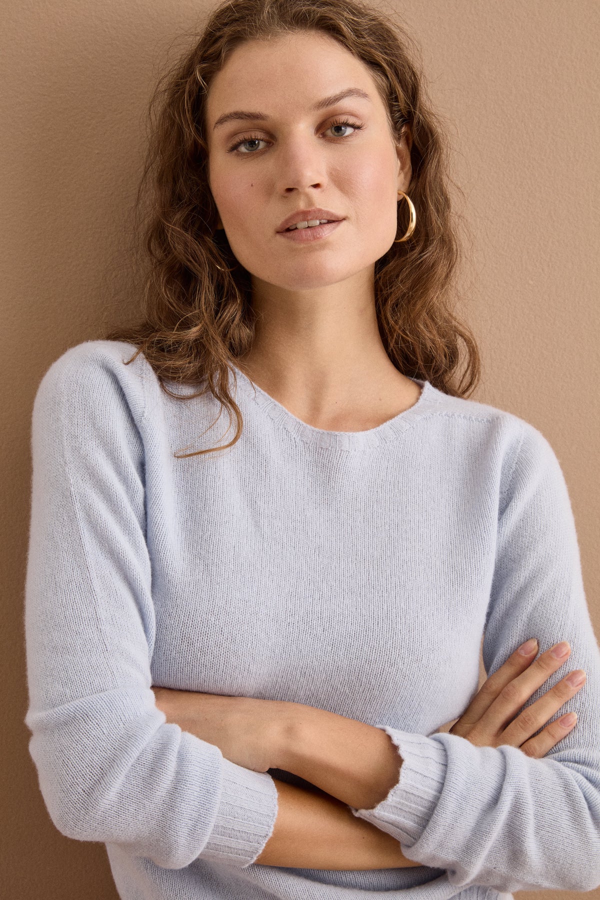 Pull col rond femme en laine mérinos - Bleu clair